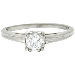 Retro 0.33 Carat Diamond Platinum Cathedral Basket Engagement Ring