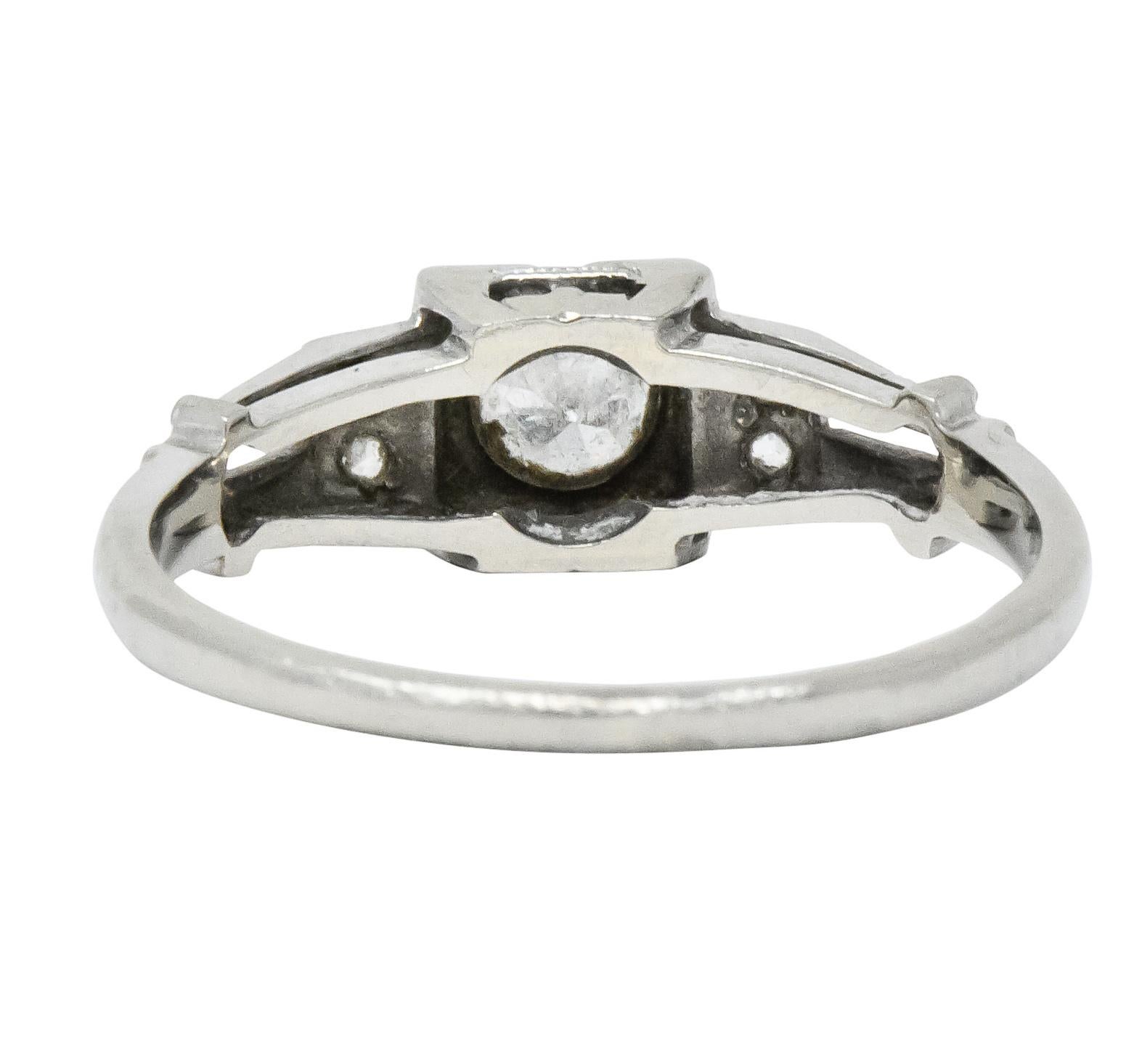 Old European Cut Retro 0.35 Carat Diamond 18 Karat White Gold Engagement Ring, circa 1950