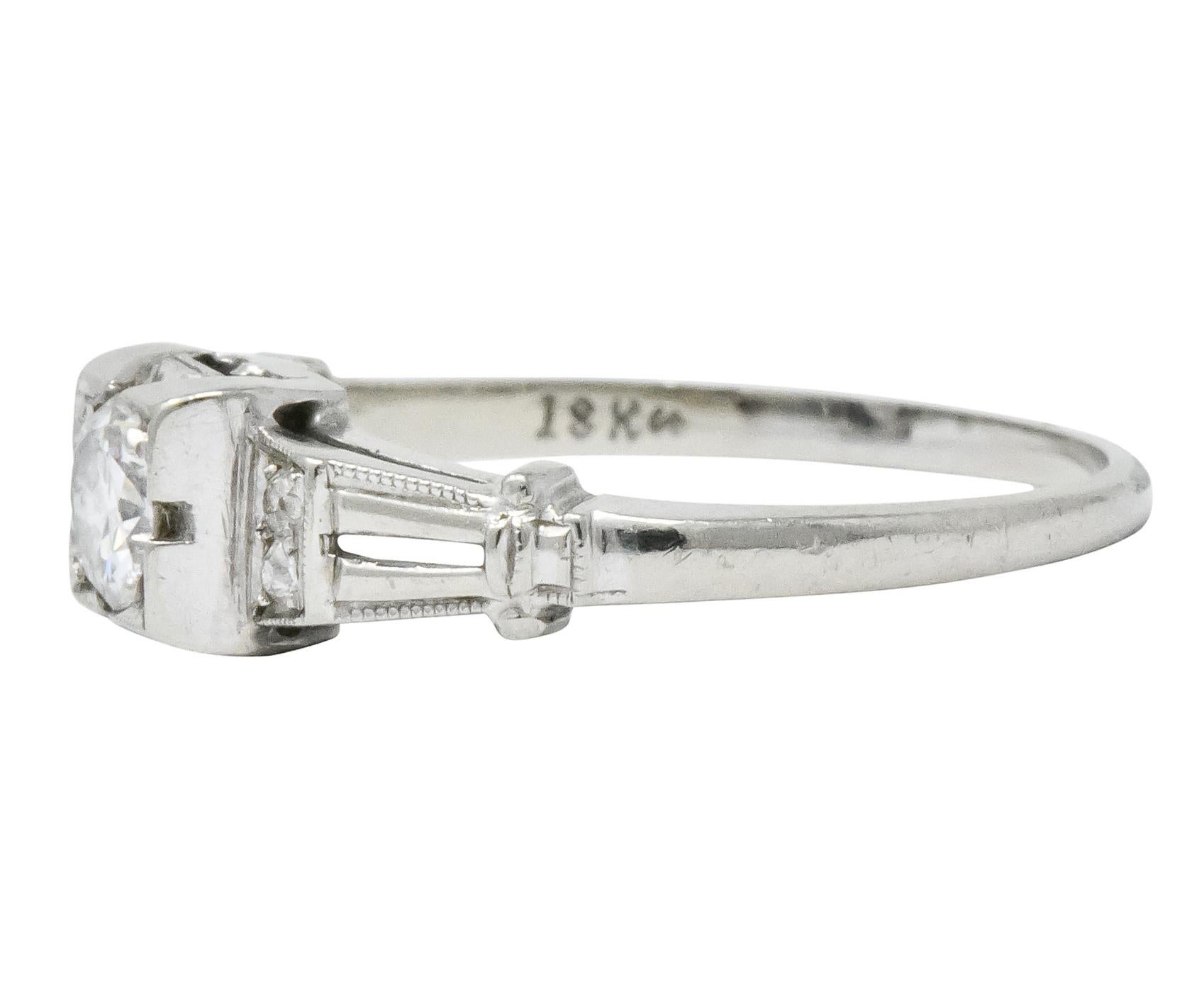 Retro 0.35 Carat Diamond 18 Karat White Gold Engagement Ring, circa 1950 In Excellent Condition In Philadelphia, PA