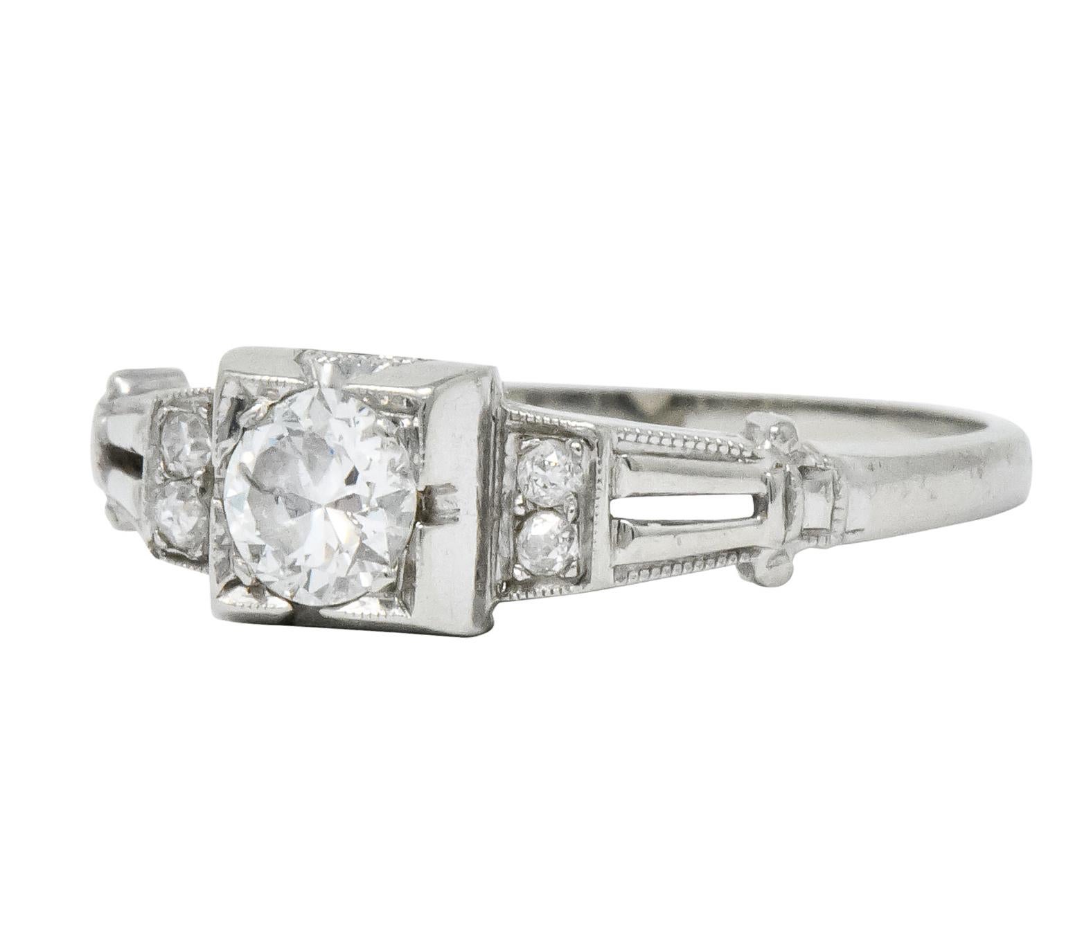 Women's or Men's Retro 0.35 Carat Diamond 18 Karat White Gold Engagement Ring, circa 1950
