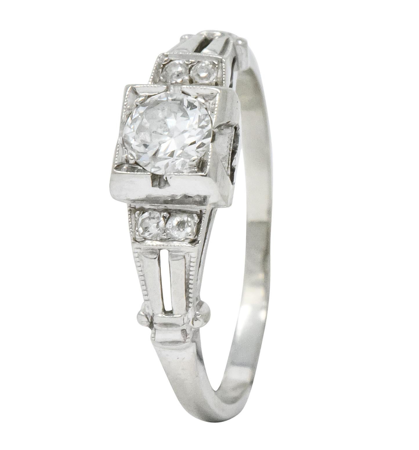 Retro 0.35 Carat Diamond 18 Karat White Gold Engagement Ring, circa 1950 2