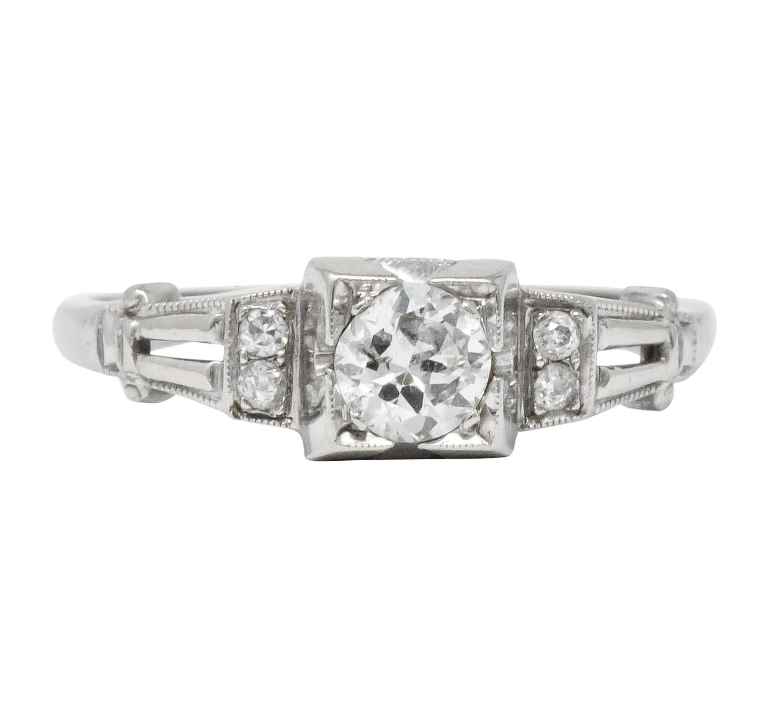 Retro 0.35 Carat Diamond 18 Karat White Gold Engagement Ring, circa 1950