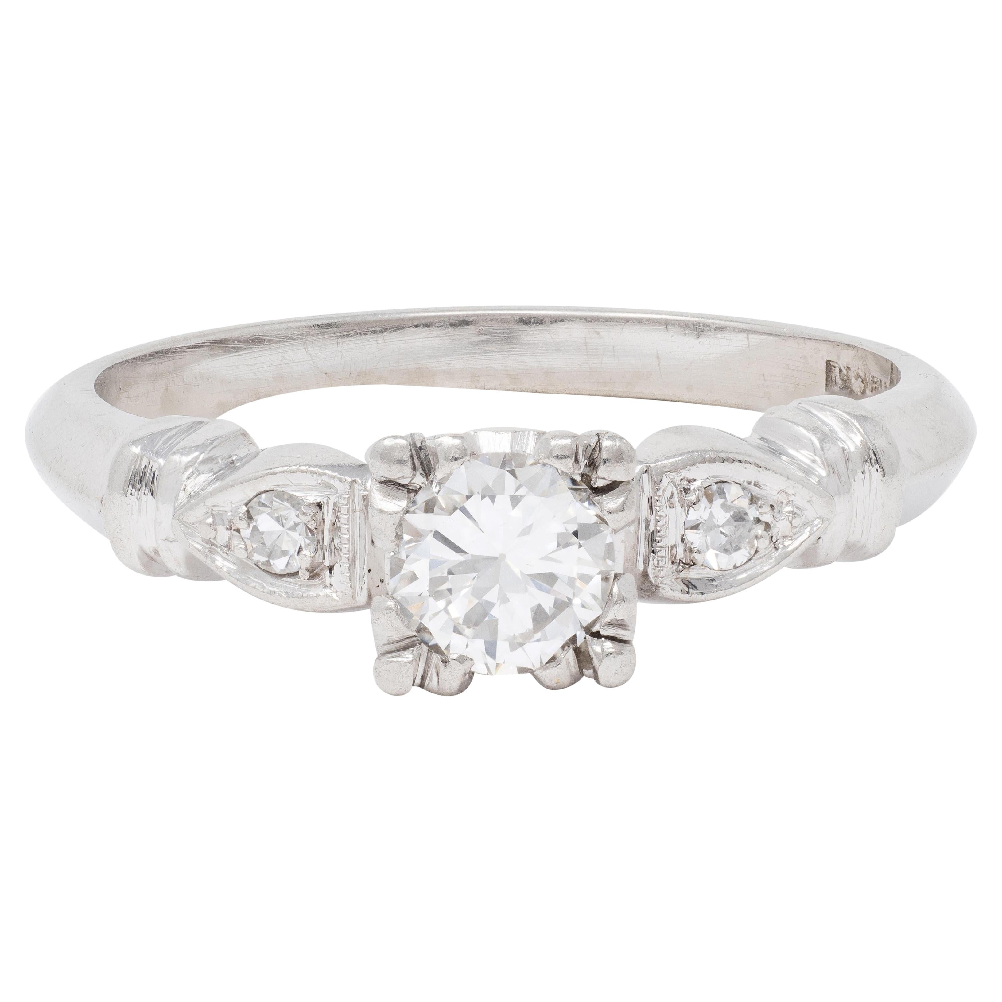 Retro 0.38 CTW Transitional Diamond Platinum Vintage Knife Edge Engagement Ring