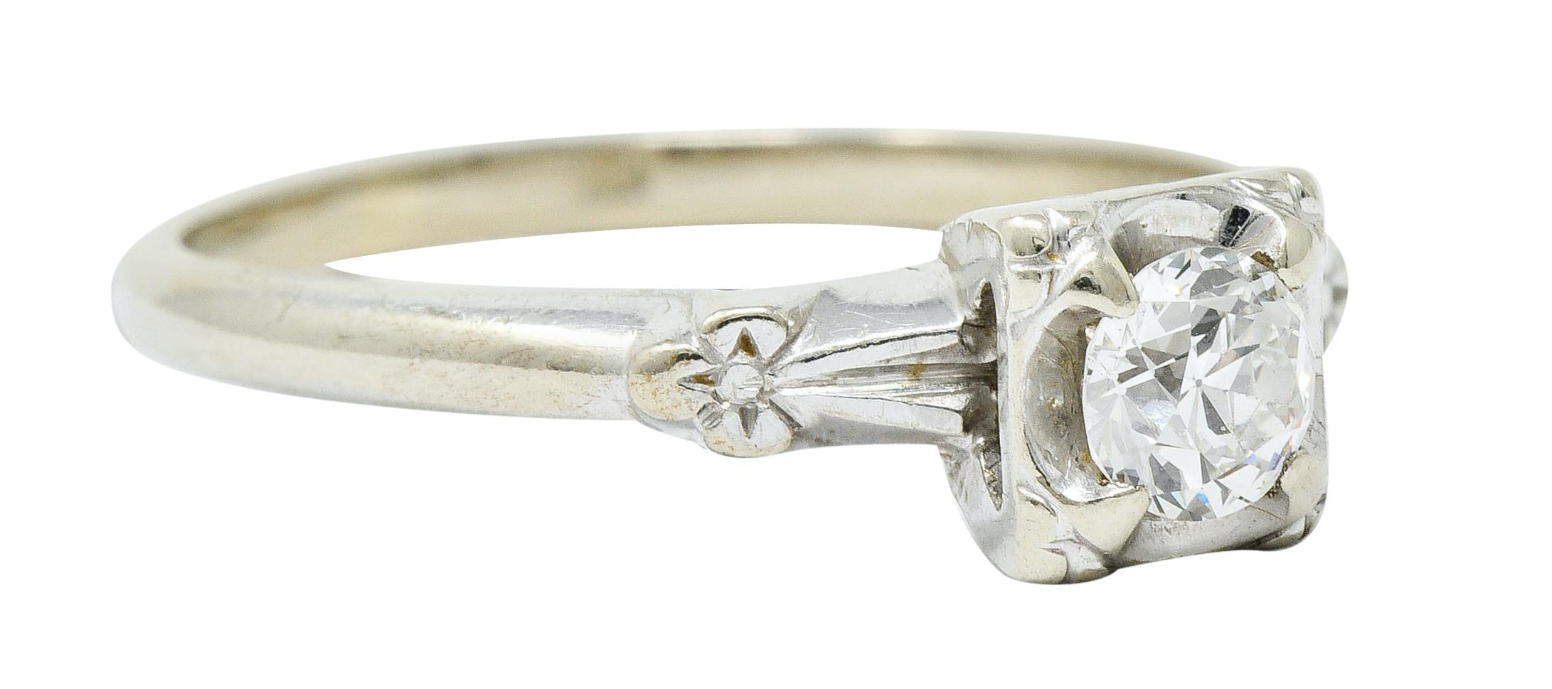 Round Cut Retro 0.40 Carat Diamond 14 Karat White Gold Blossom Engagement Ring
