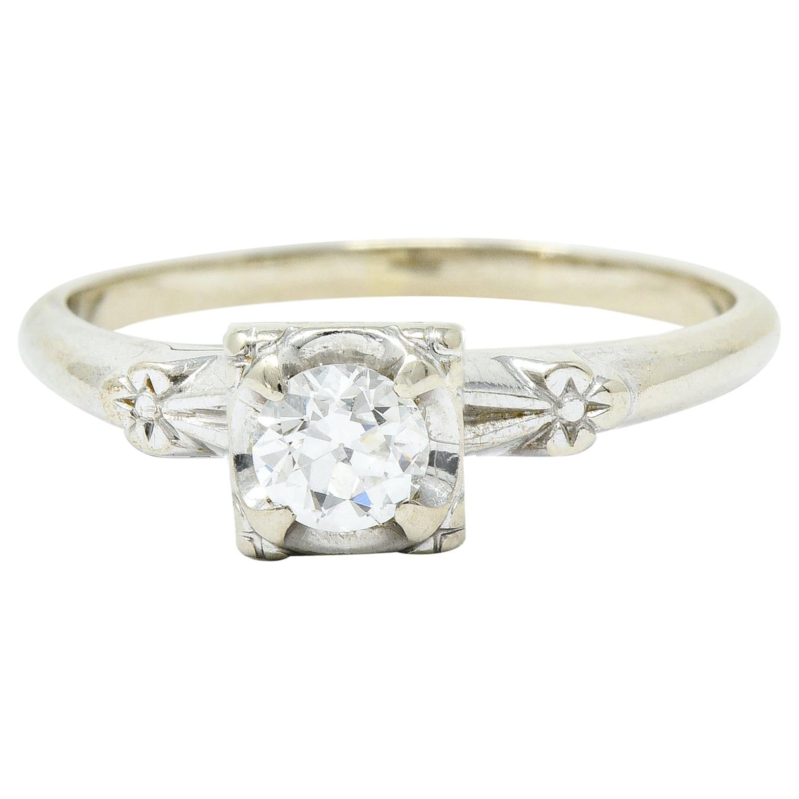 Retro 0.40 Carat Diamond 14 Karat White Gold Blossom Engagement Ring