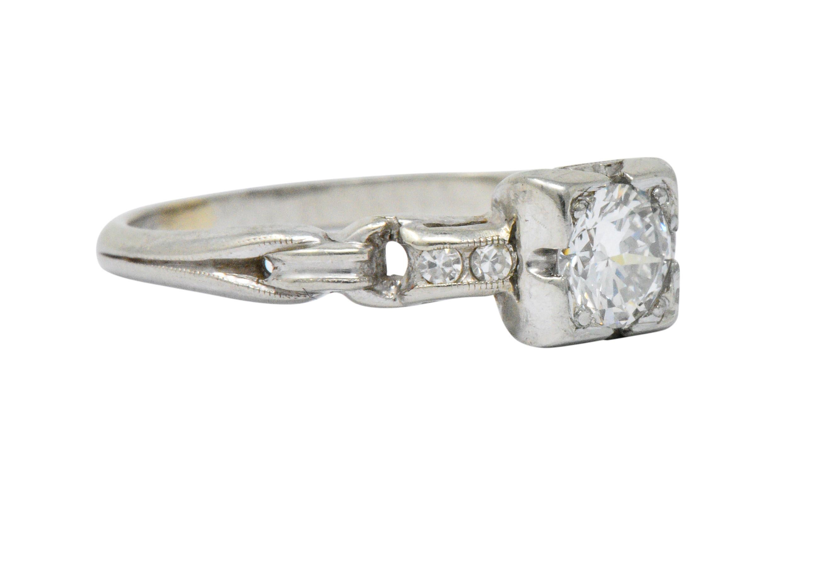 Retro 0.40 Carat Diamond 18 Karat White Gold Engagement Ring In Excellent Condition In Philadelphia, PA