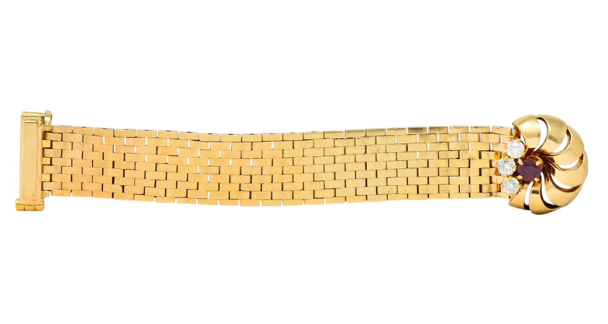 Retro 0.40 Carat Diamond Ruby 14 Karat Gold Buckle Ring 7