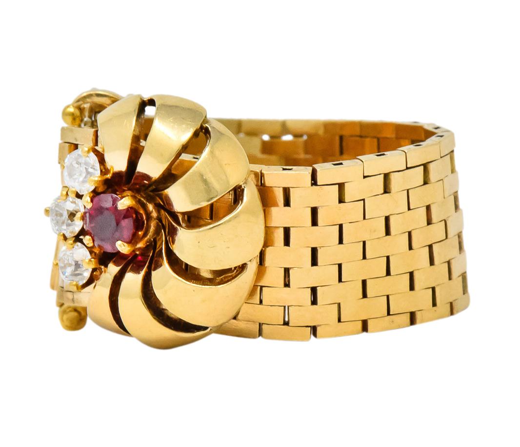 Retro 0.40 Carat Diamond Ruby 14 Karat Gold Buckle Ring 1