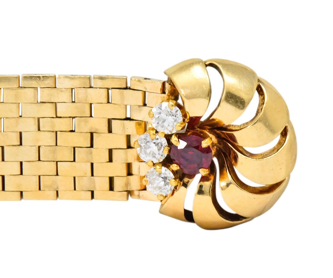 Retro 0.40 Carat Diamond Ruby 14 Karat Gold Buckle Ring 4