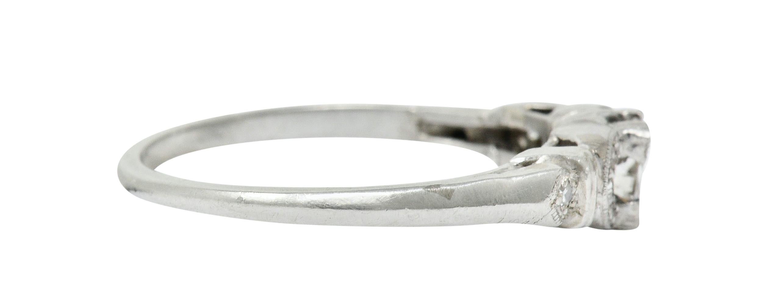 Single Cut Art Deco 0.40 Carat Diamond Platinum Buckle Engagement Ring