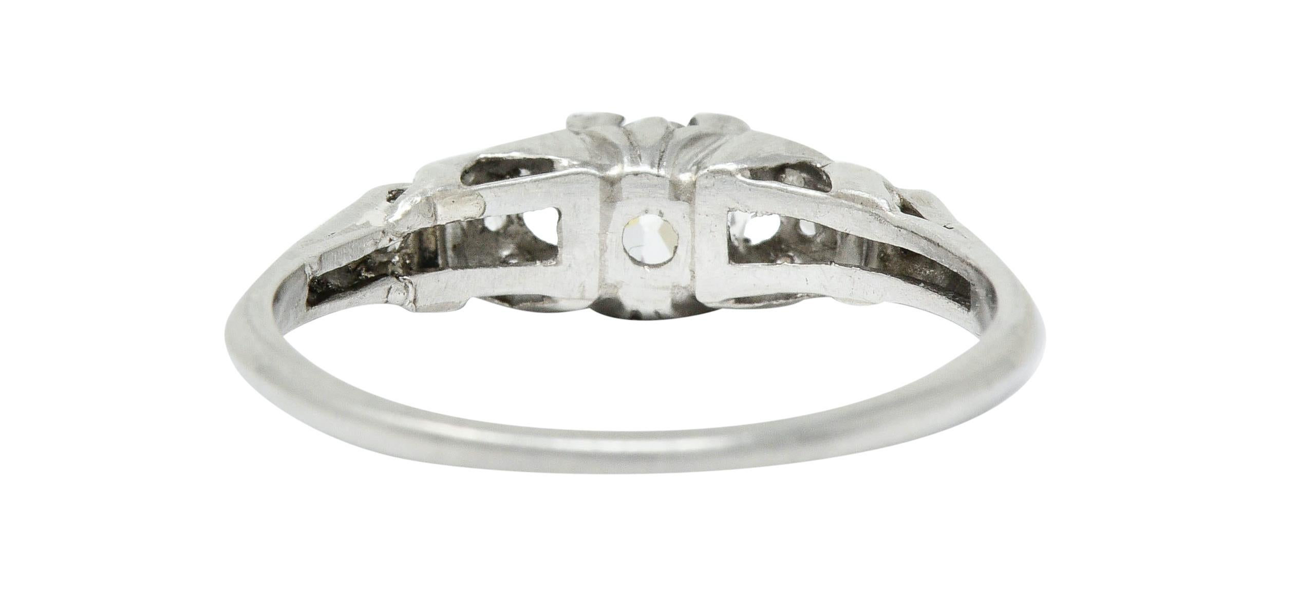 Art Deco 0.40 Carat Diamond Platinum Buckle Engagement Ring In Excellent Condition In Philadelphia, PA