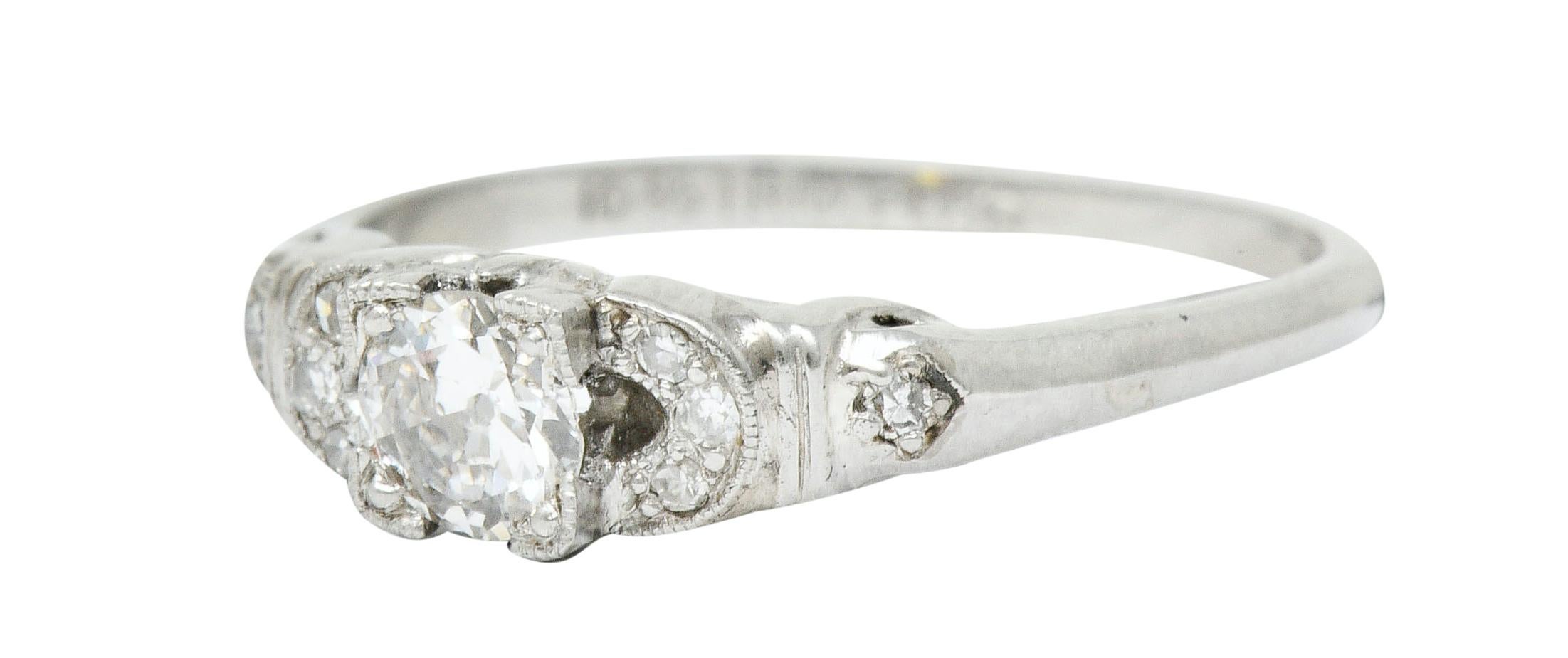 Art Deco 0.40 Carat Diamond Platinum Buckle Engagement Ring 1