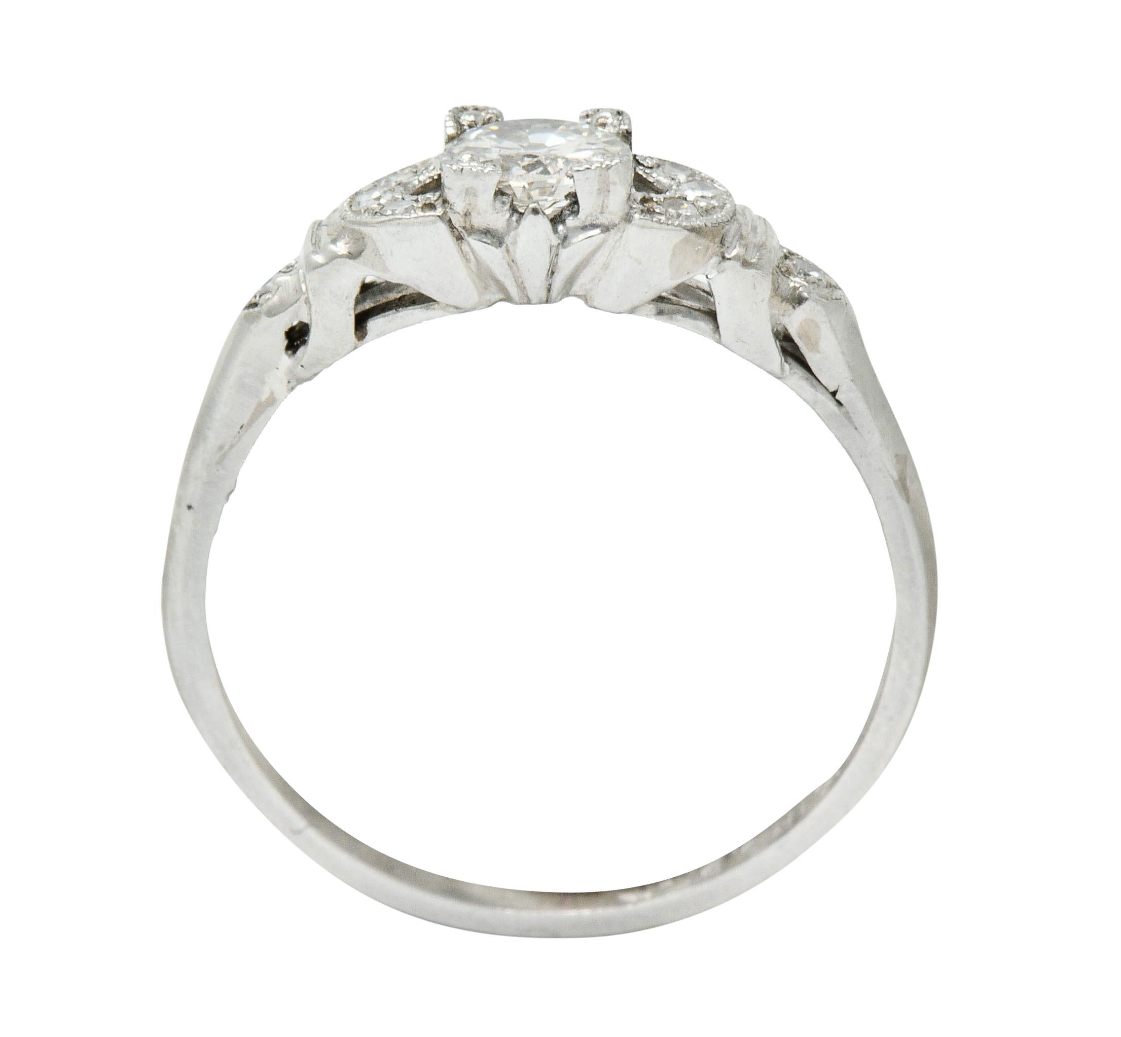 Art Deco 0.40 Carat Diamond Platinum Buckle Engagement Ring 2