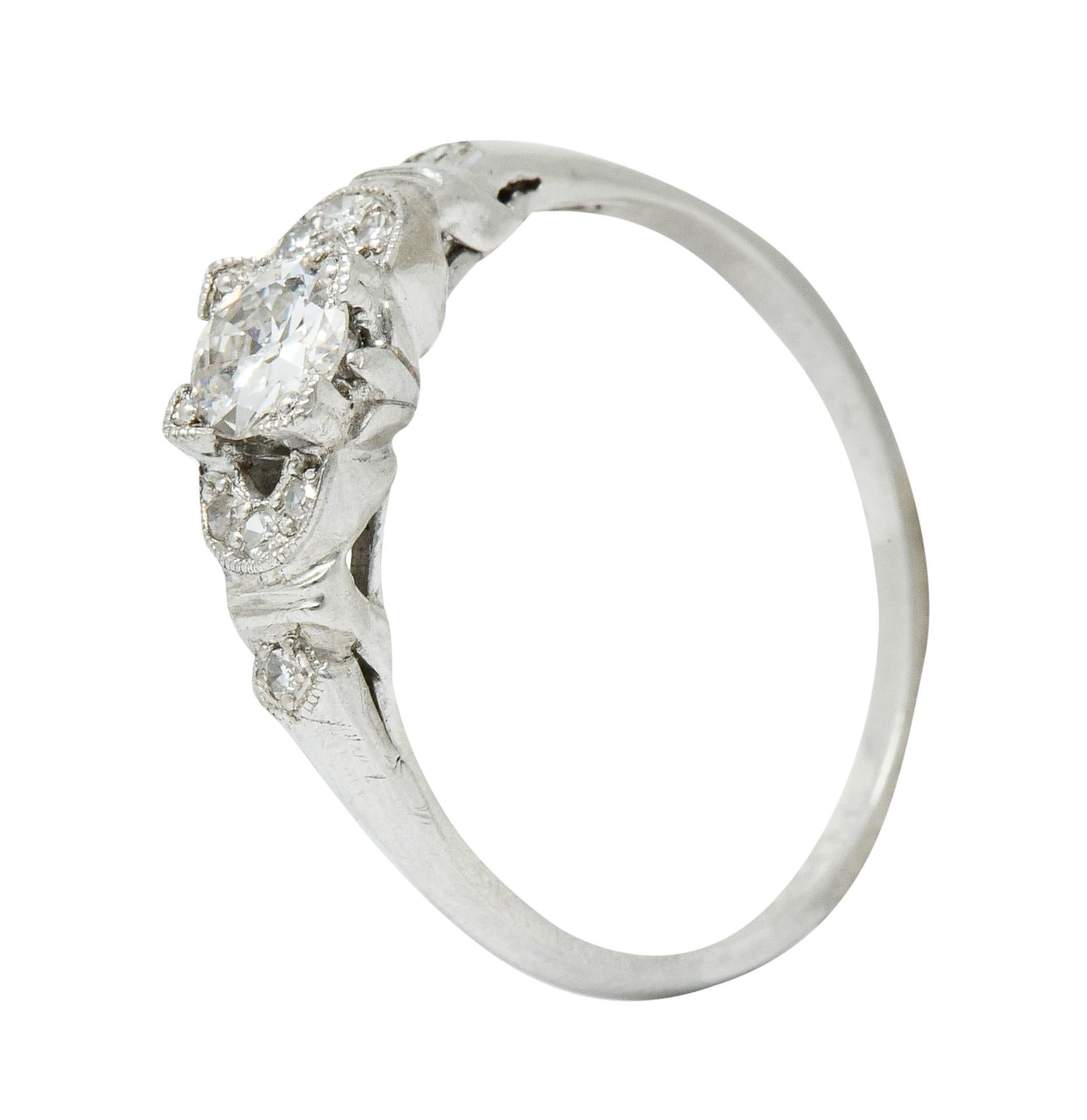 Art Deco 0.40 Carat Diamond Platinum Buckle Engagement Ring 3