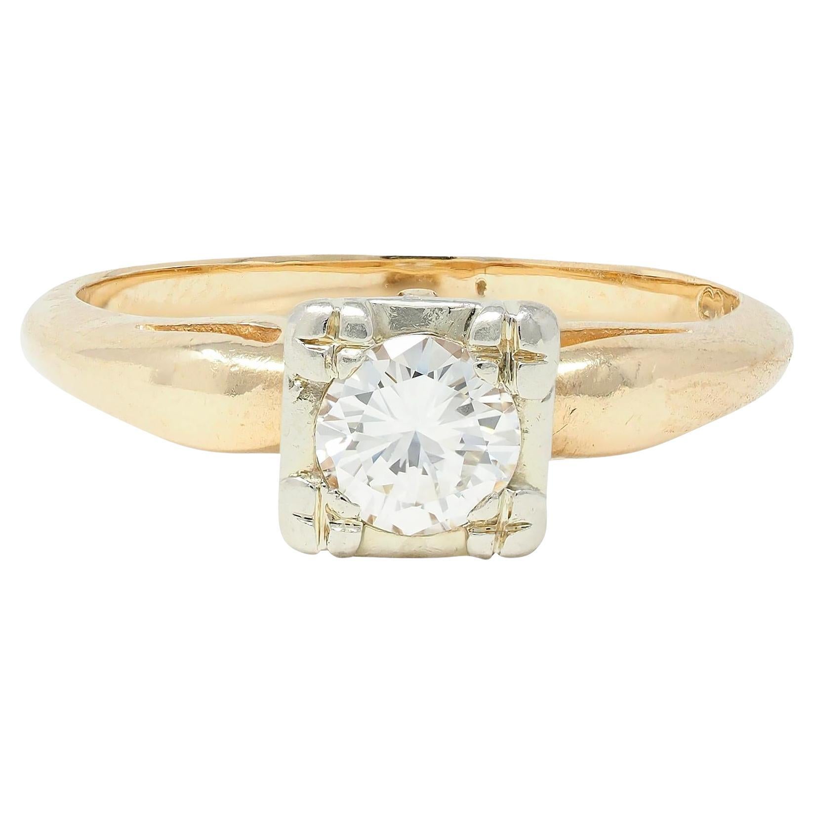 Retro 0,40 CTW Diamant 14 Karat zweifarbiger Gold Solitär Vintage Verlobungsring, Vintage