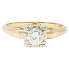 Retro 0,40 CTW Diamant 14 Karat zweifarbiger Gold Solitär Vintage Verlobungsring, Vintage