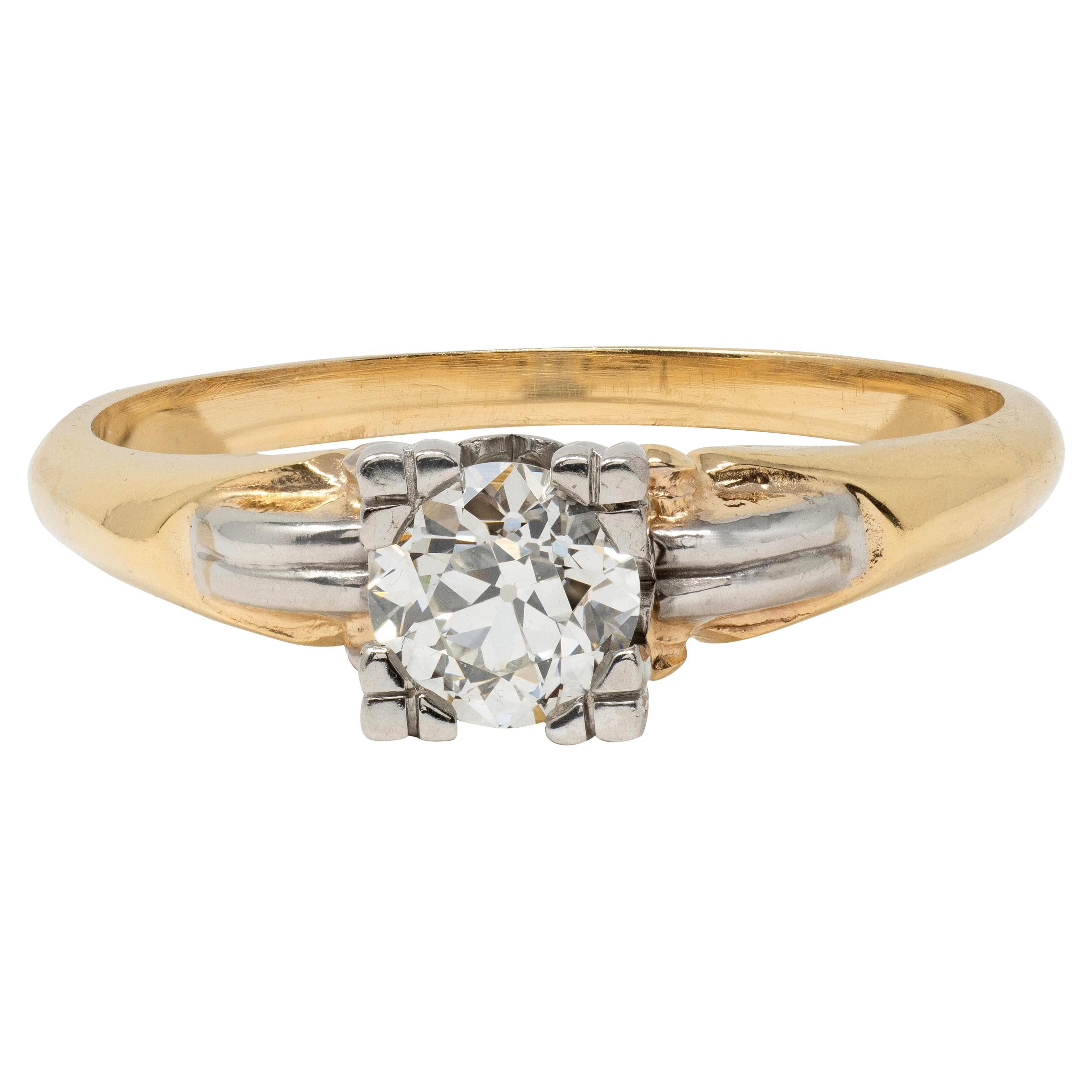 Retro 0.43 CT Diamond 14 Karat Gold Vintage Heart Solitaire Engagement Ring For Sale