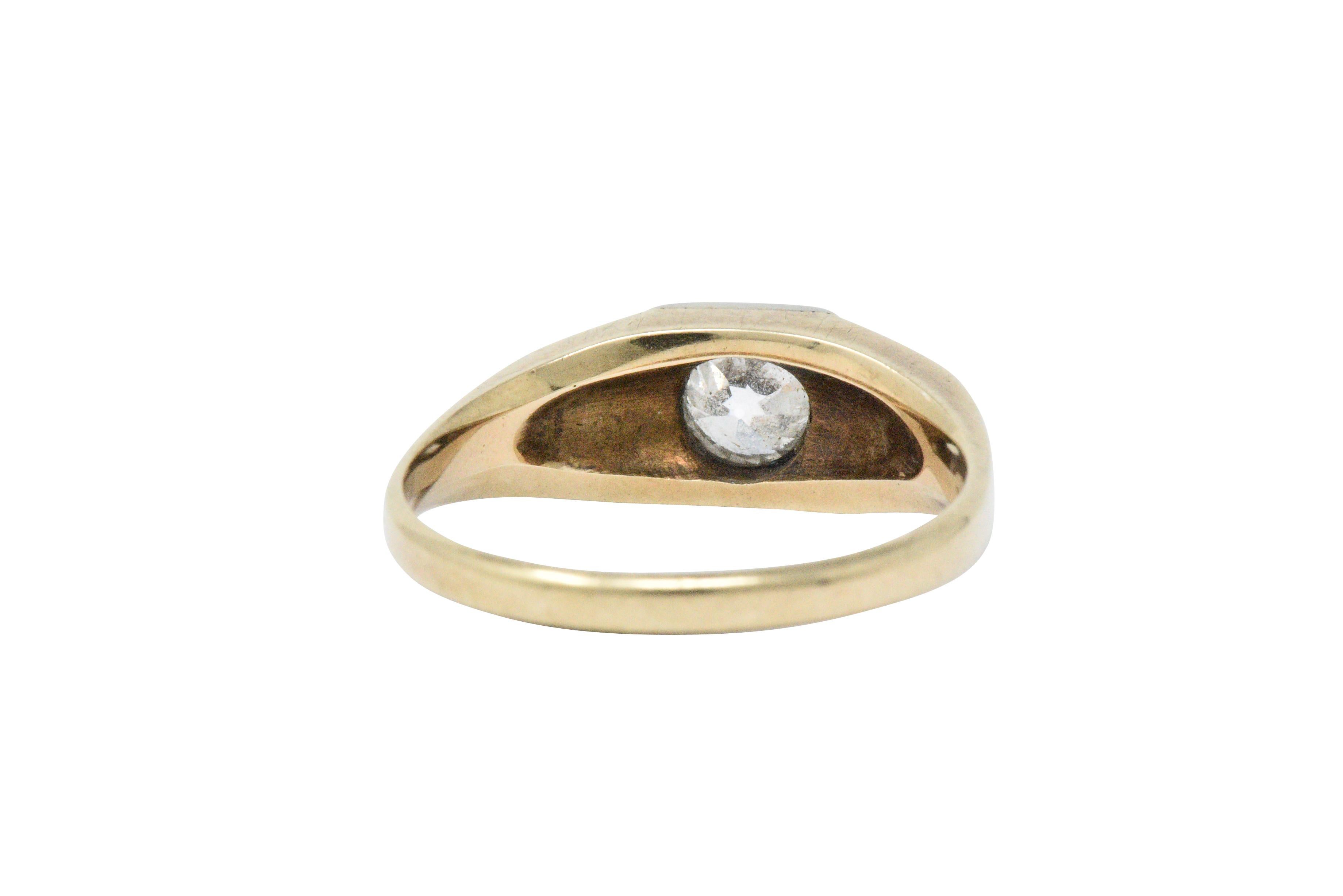 Retro 0.45 Carat Diamond Platinum and 14 Karat Gold Solitaire Engagement Ring 1