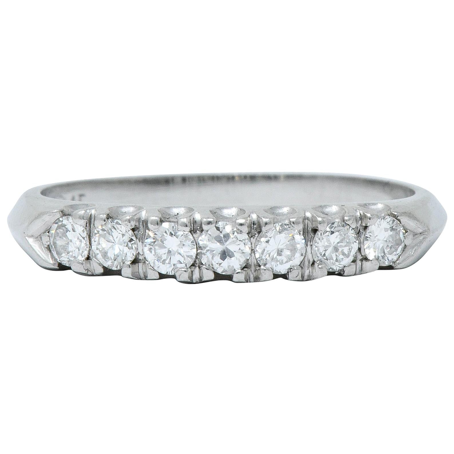Retro 0.45 Carat Diamond Platinum Fishtail Anniversary Band Ring