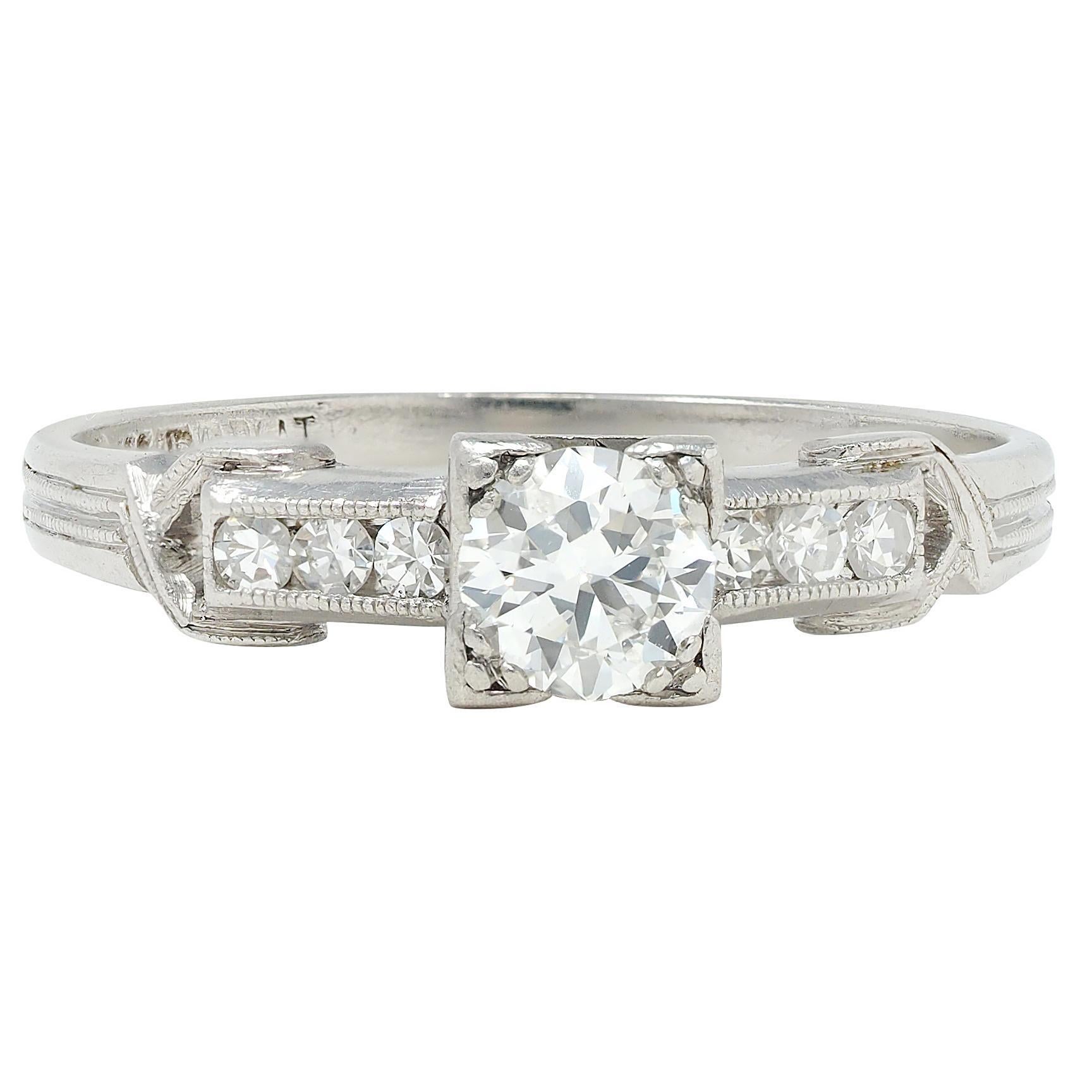 Retro 0,45 CTW Old European Cut Diamant Platin Vintage Schnalle Verlobungsring