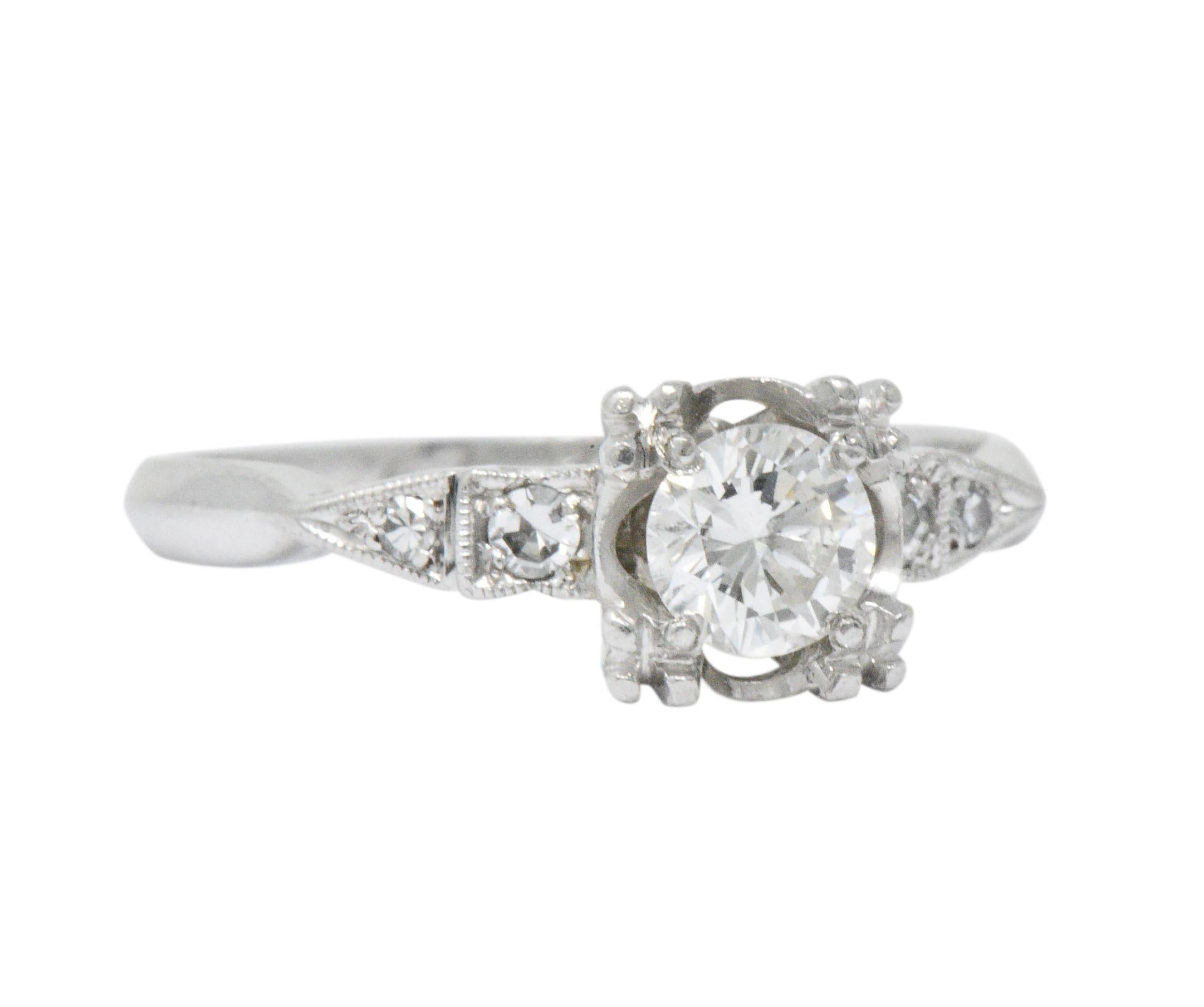 Women's or Men's Retro 0.46 Carat Diamond Platinum Engagement Ring
