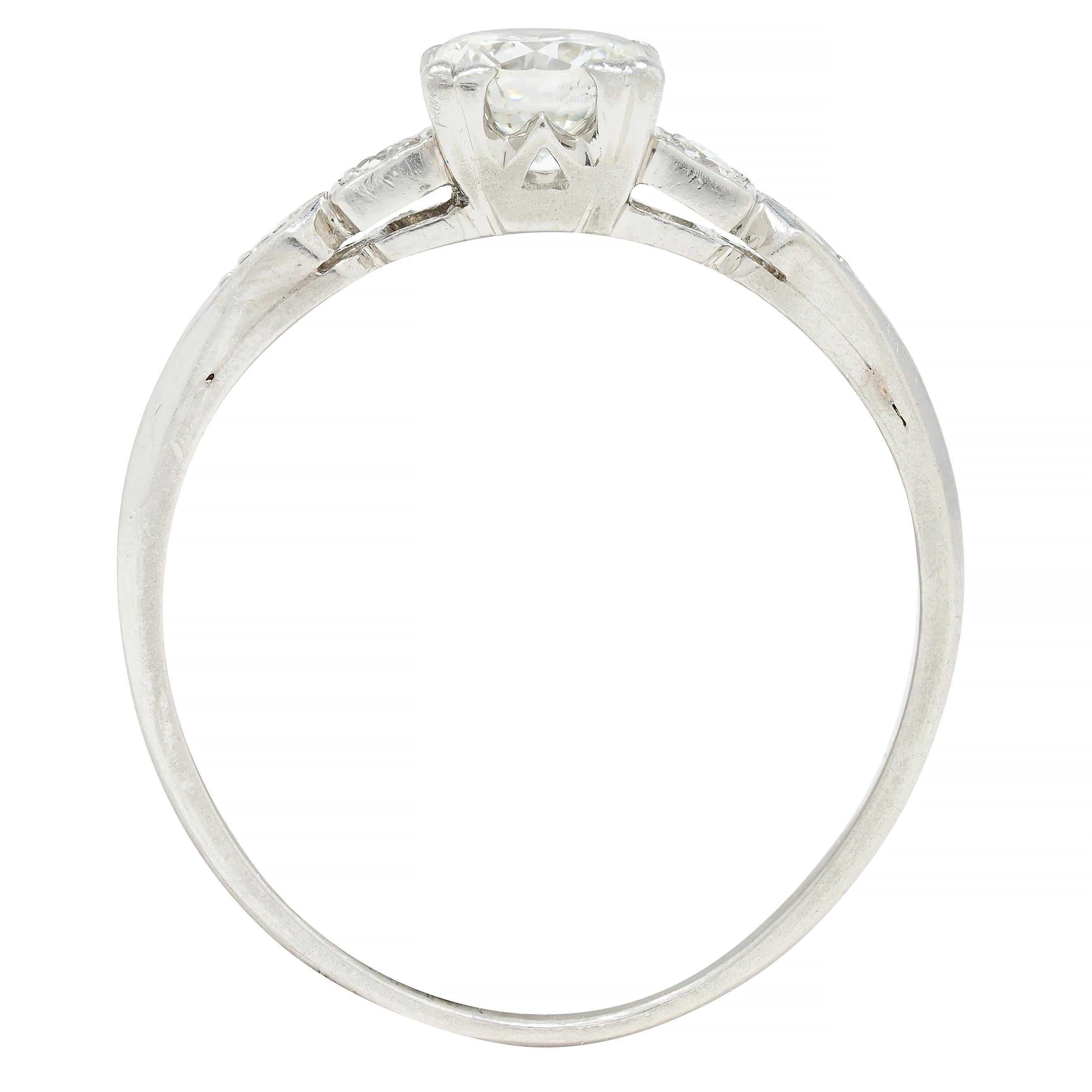 Retro 0.49 CTW Transitional Cut Diamond Platinum Vintage Engagement Ring For Sale 5