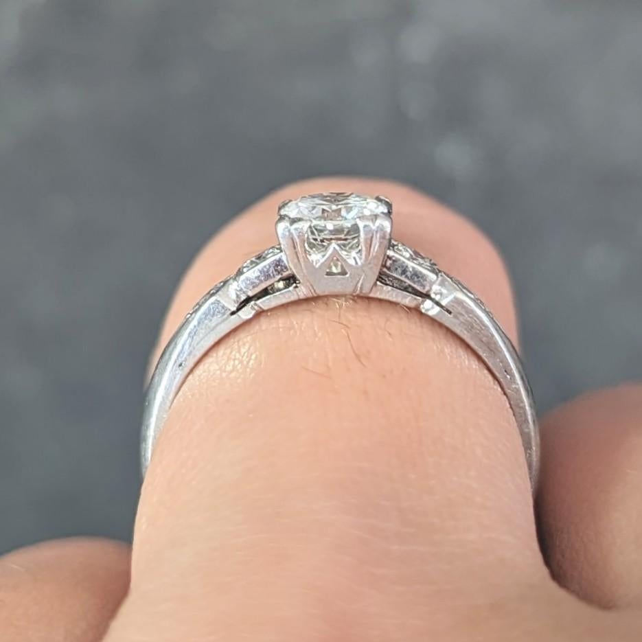 Retro 0.49 CTW Transitional Cut Diamond Platinum Vintage Engagement Ring For Sale 8