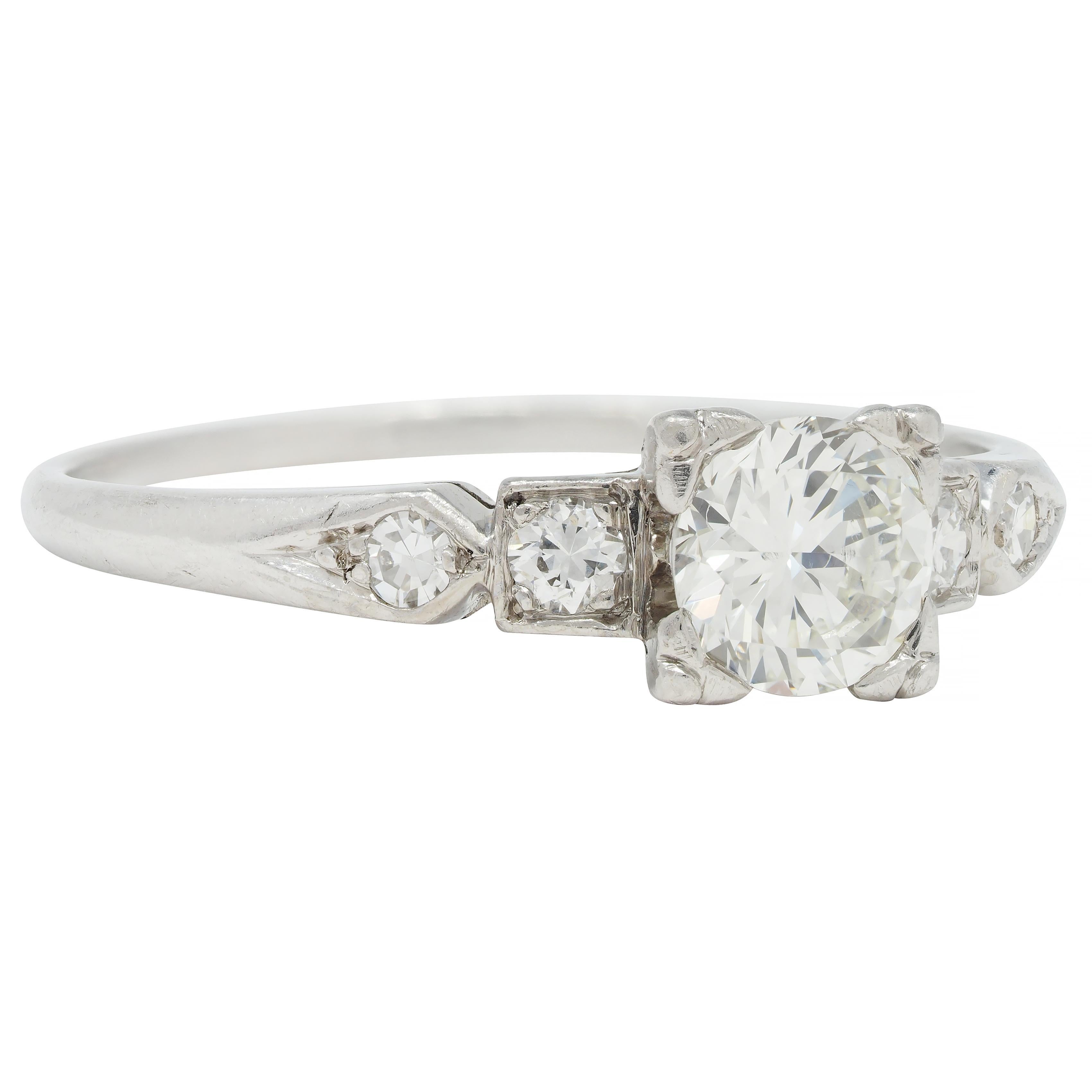 Single Cut Retro 0.49 CTW Transitional Cut Diamond Platinum Vintage Engagement Ring For Sale
