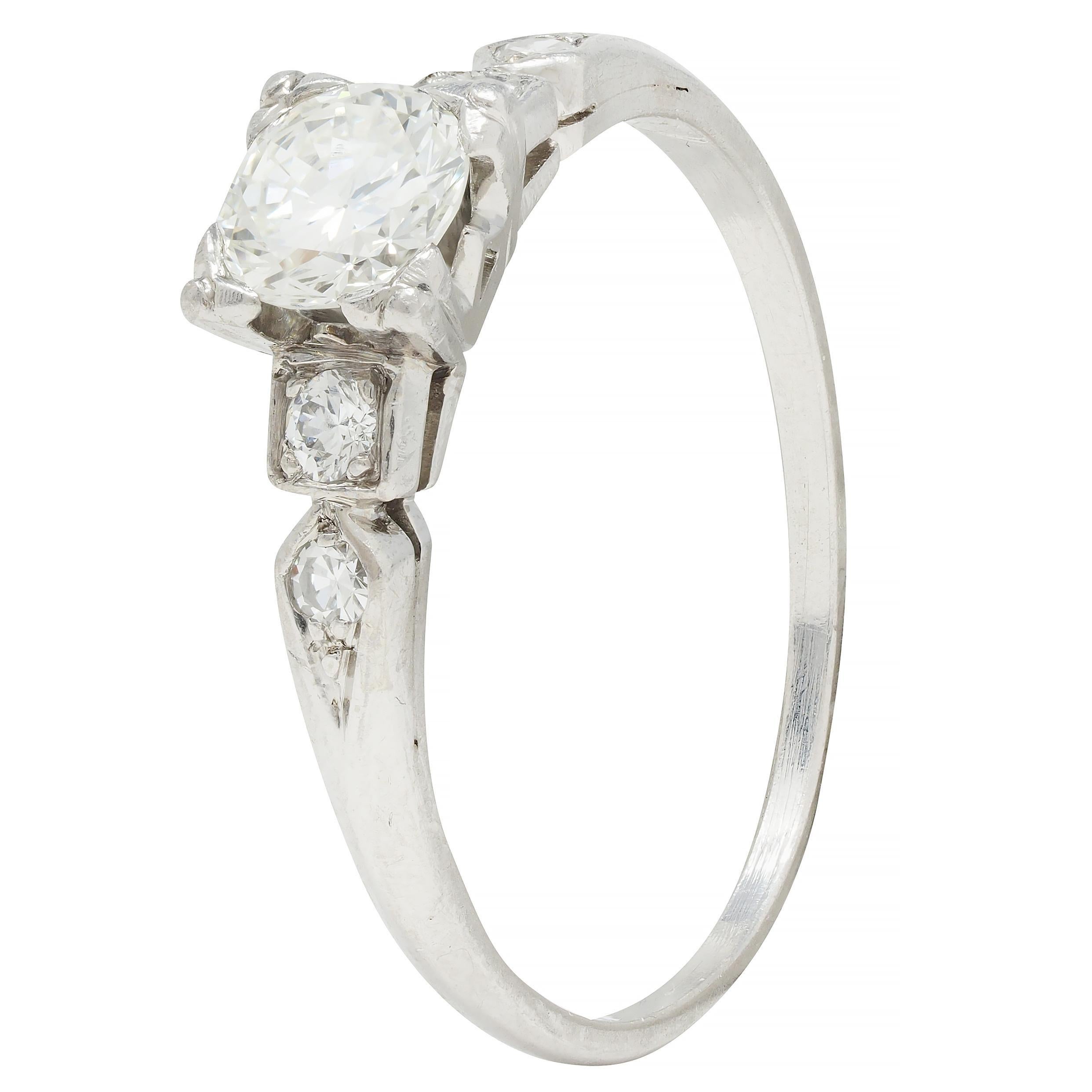 Retro 0.49 CTW Transitional Cut Diamond Platinum Vintage Engagement Ring For Sale 4