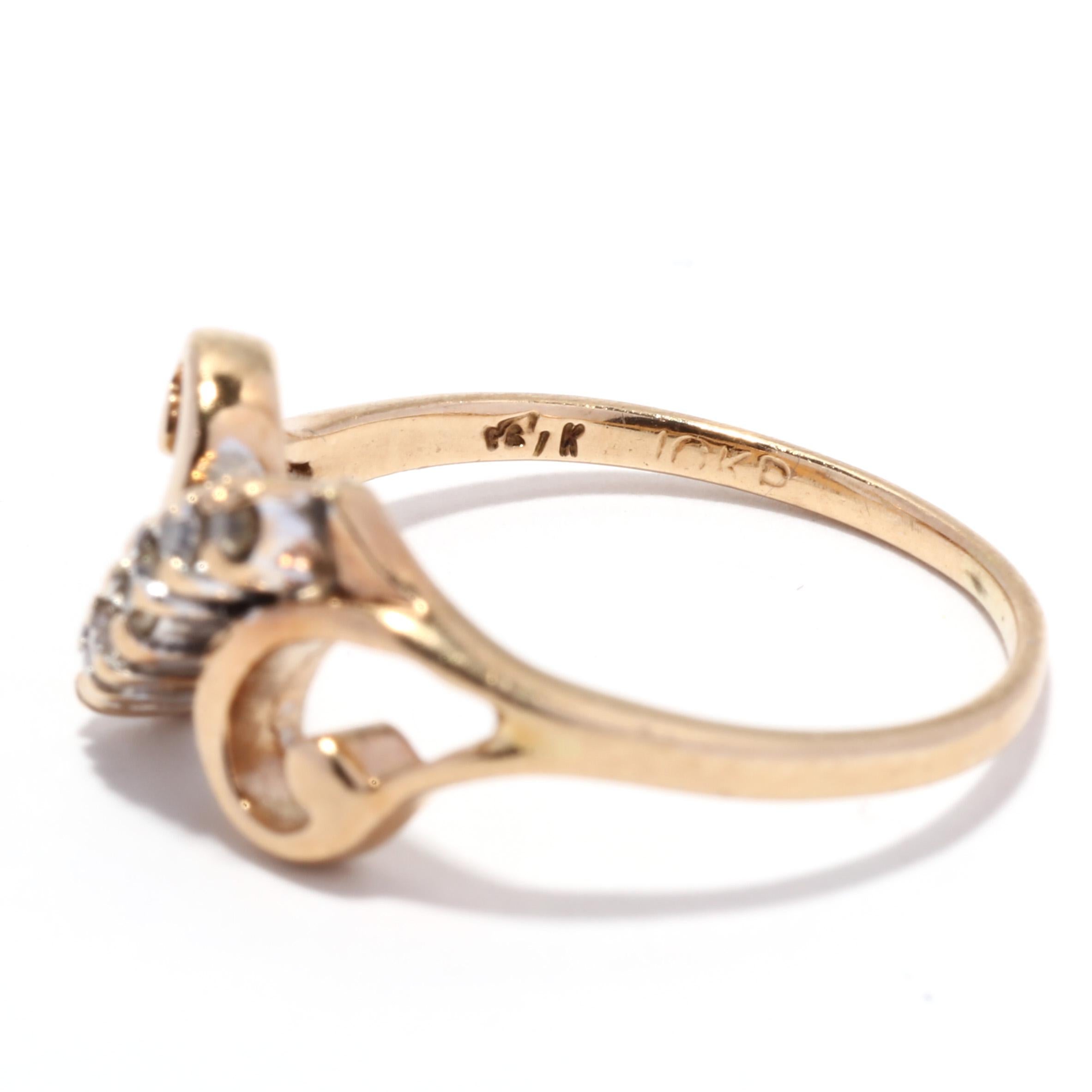 Women's or Men's Retro .04ctw Diamond Swirl Ring, 10K Gold, Gold Scroll Ring For Sale