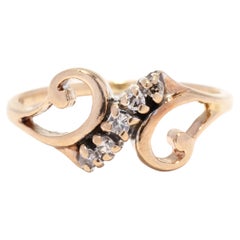 Retro .04ctw Diamond Swirl Ring, 10K Gold, Gold Scroll Ring