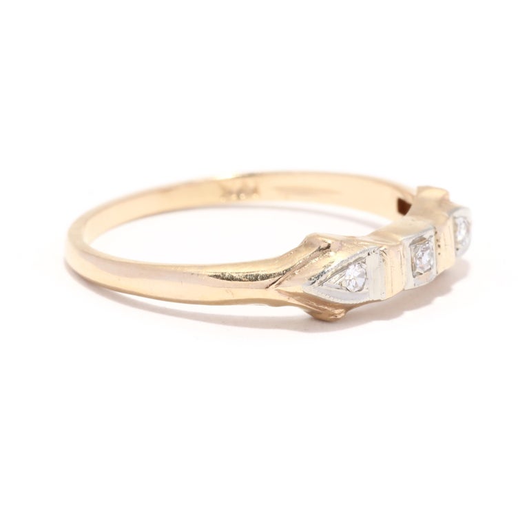 Retro .04ctw Diamond Wedding Band, 14K Yellow Gold, Stackable For Sale ...