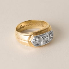 Retro 0.50 Carat 3 Stone Diamond Ring 14K Two Tone Gold