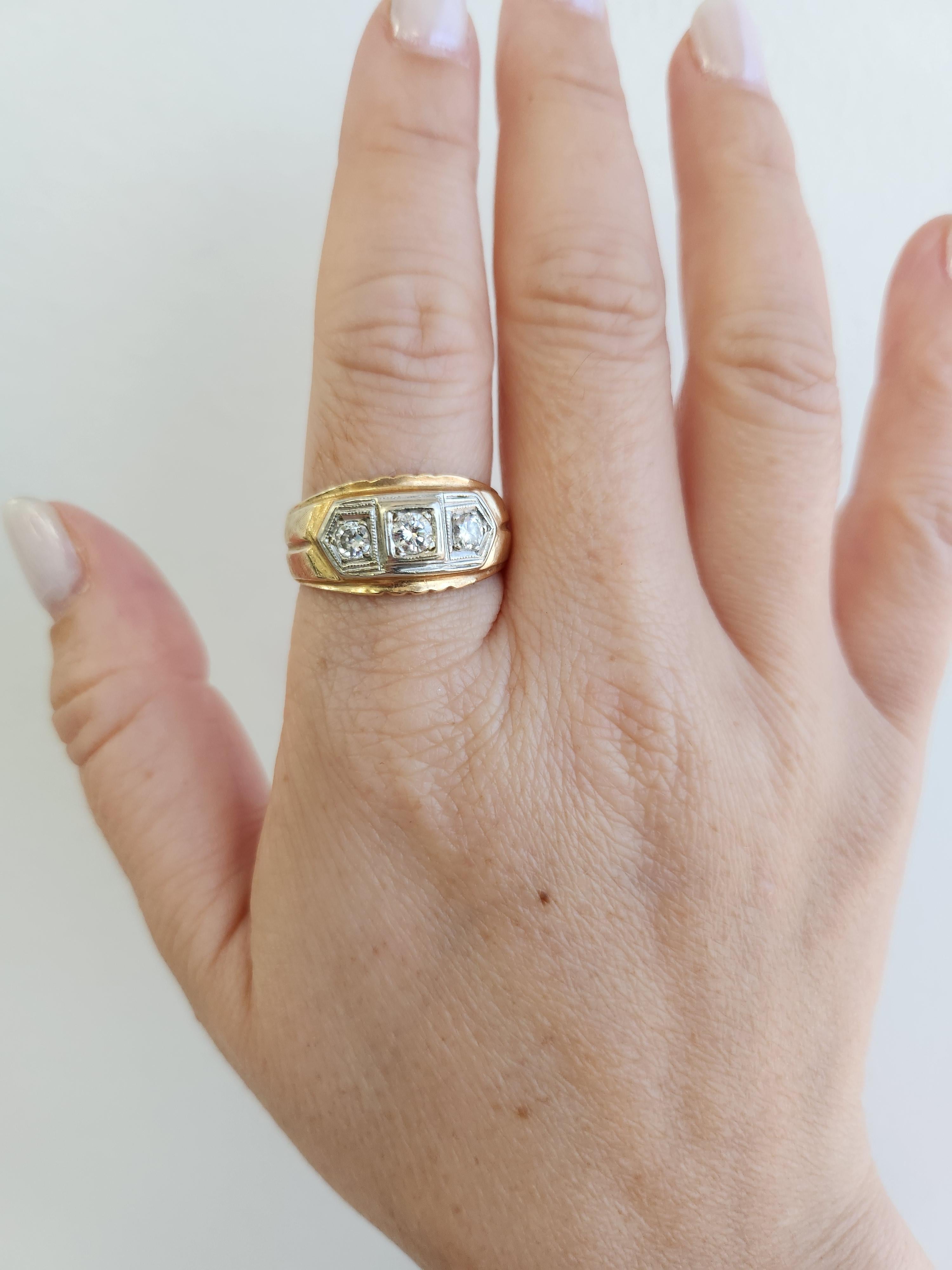 De las mujeres Anillo de diamantes retro de 0,50 quilates y 3 piedras, oro de dos tonos de 14 quilates en venta