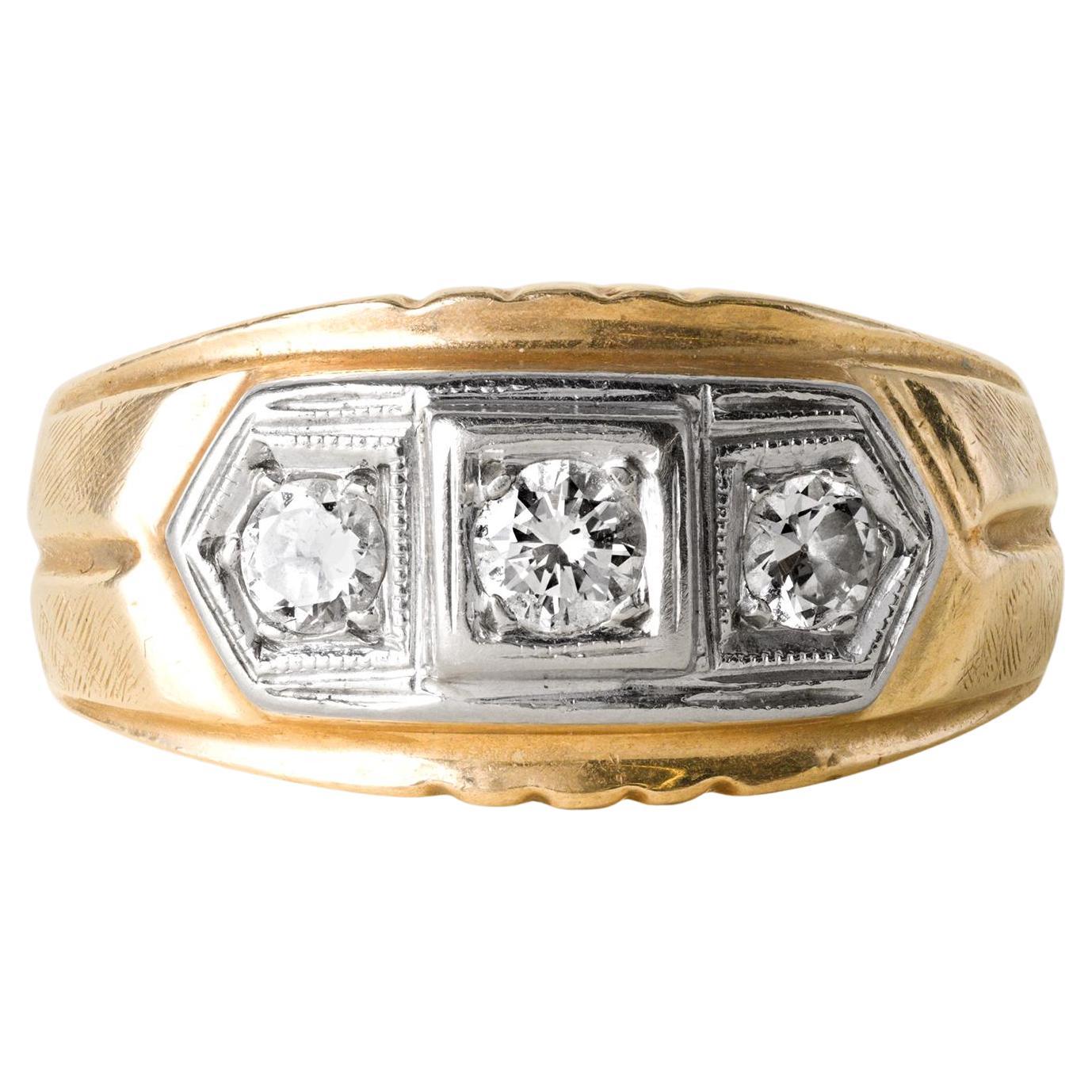 Anillo de diamantes retro de 0,50 quilates y 3 piedras, oro de dos tonos de 14 quilates en venta