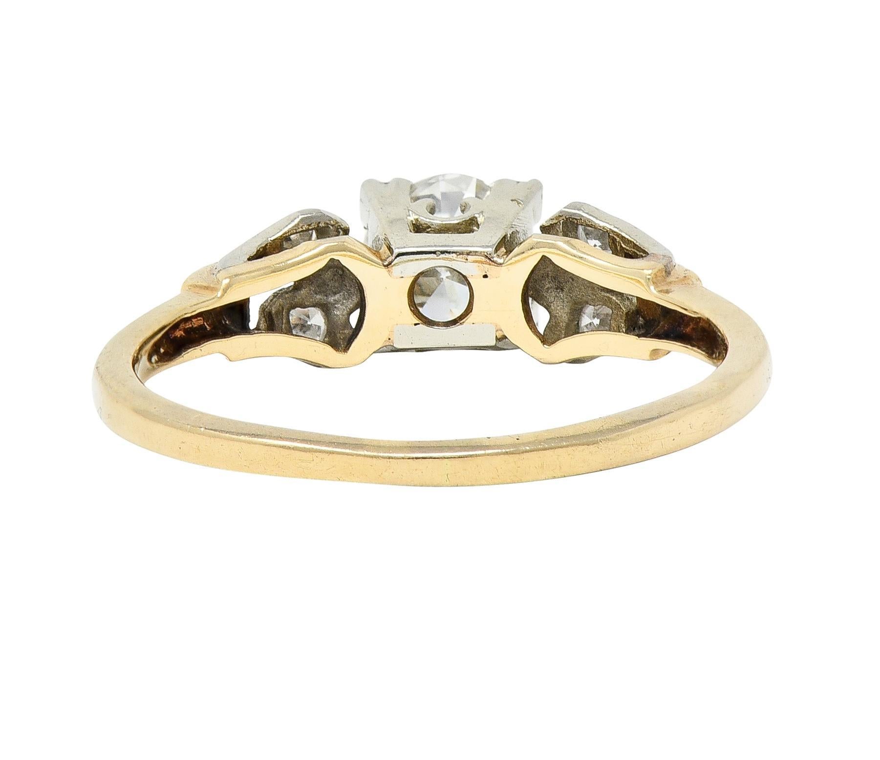 Women's or Men's Retro 0.52 CTW Old European Cut Diamond 14 Karat Two-Tone Gold Engagement Ring