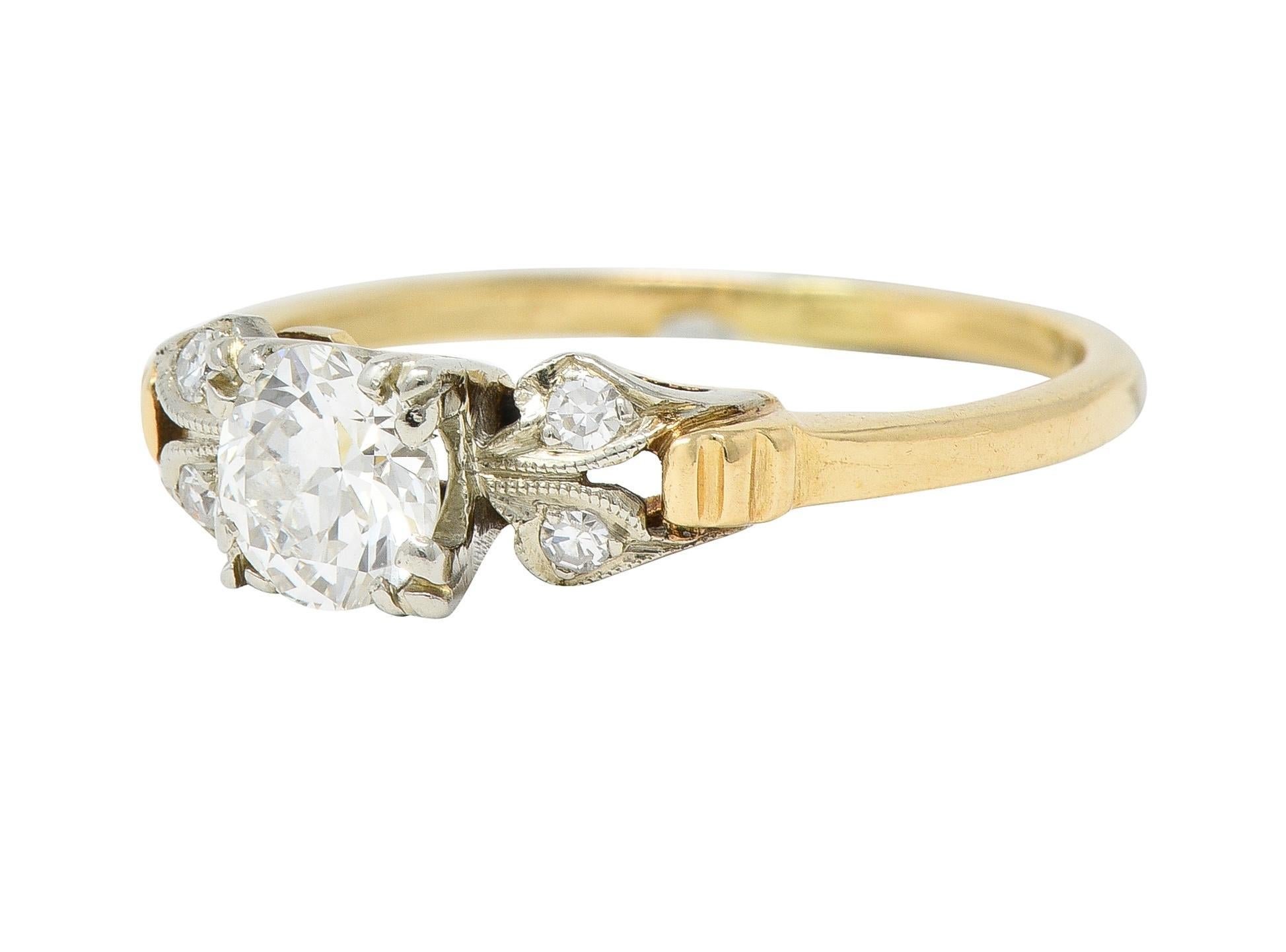 Retro 0.52 CTW Old European Cut Diamond 14 Karat Two-Tone Gold Engagement Ring 2