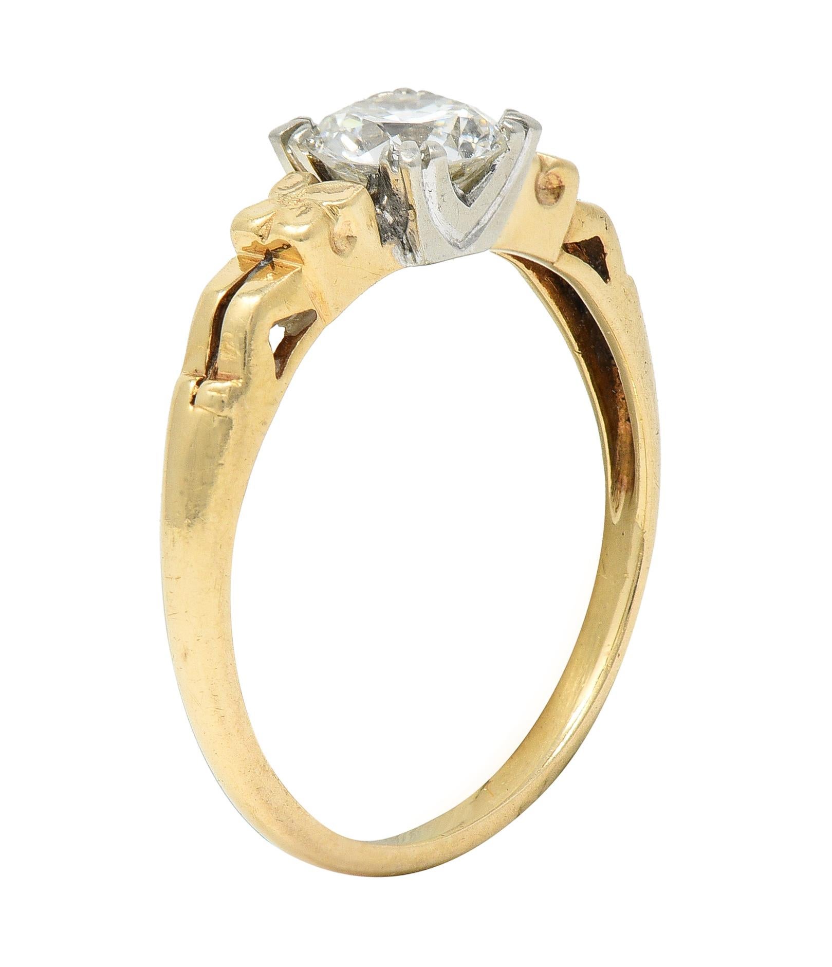 Retro 0.53 CTW European Cut Diamond 14 Karat Gold Blossom Engagement Ring For Sale 4