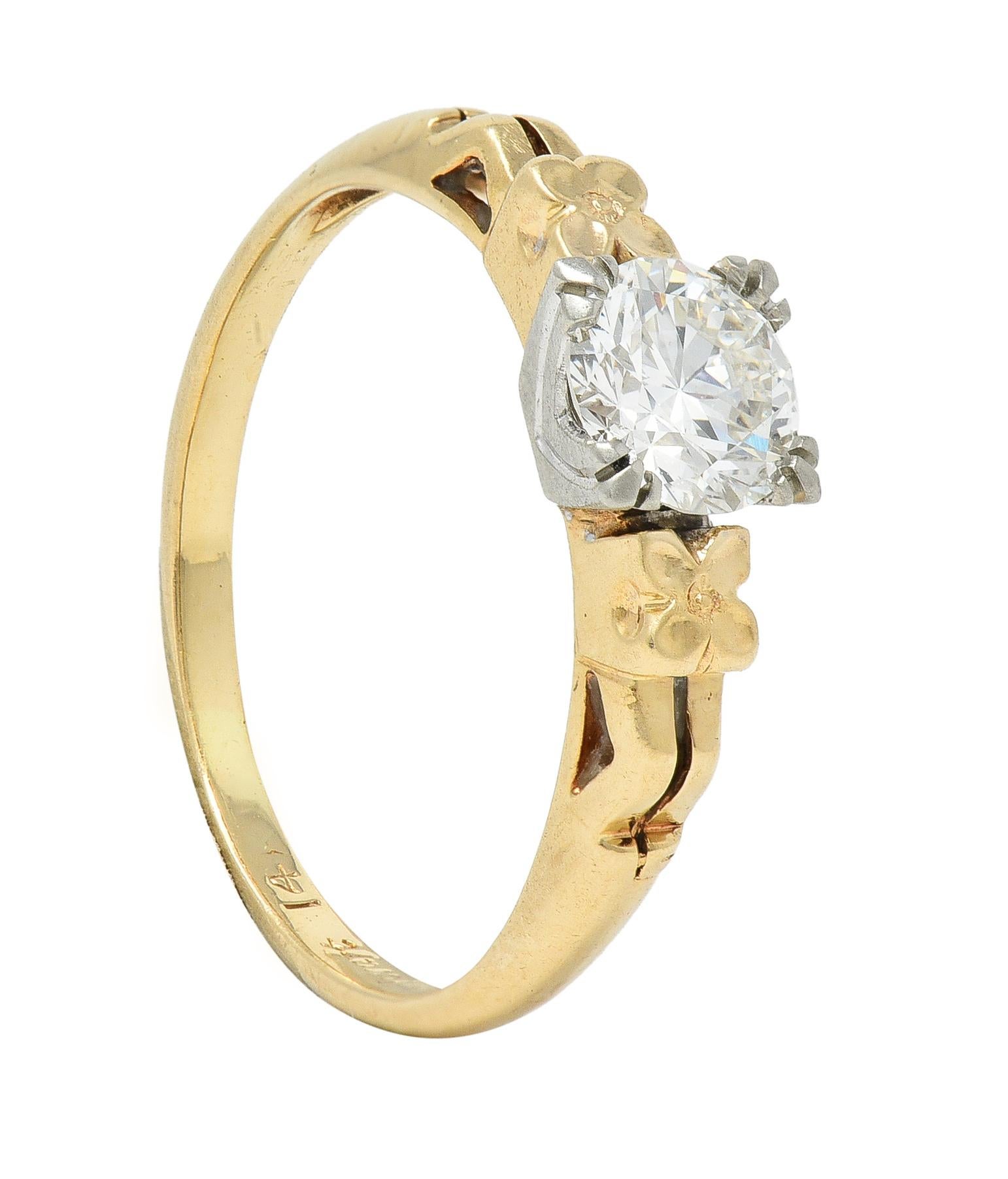 Retro 0.53 CTW European Cut Diamond 14 Karat Gold Blossom Engagement Ring For Sale 5