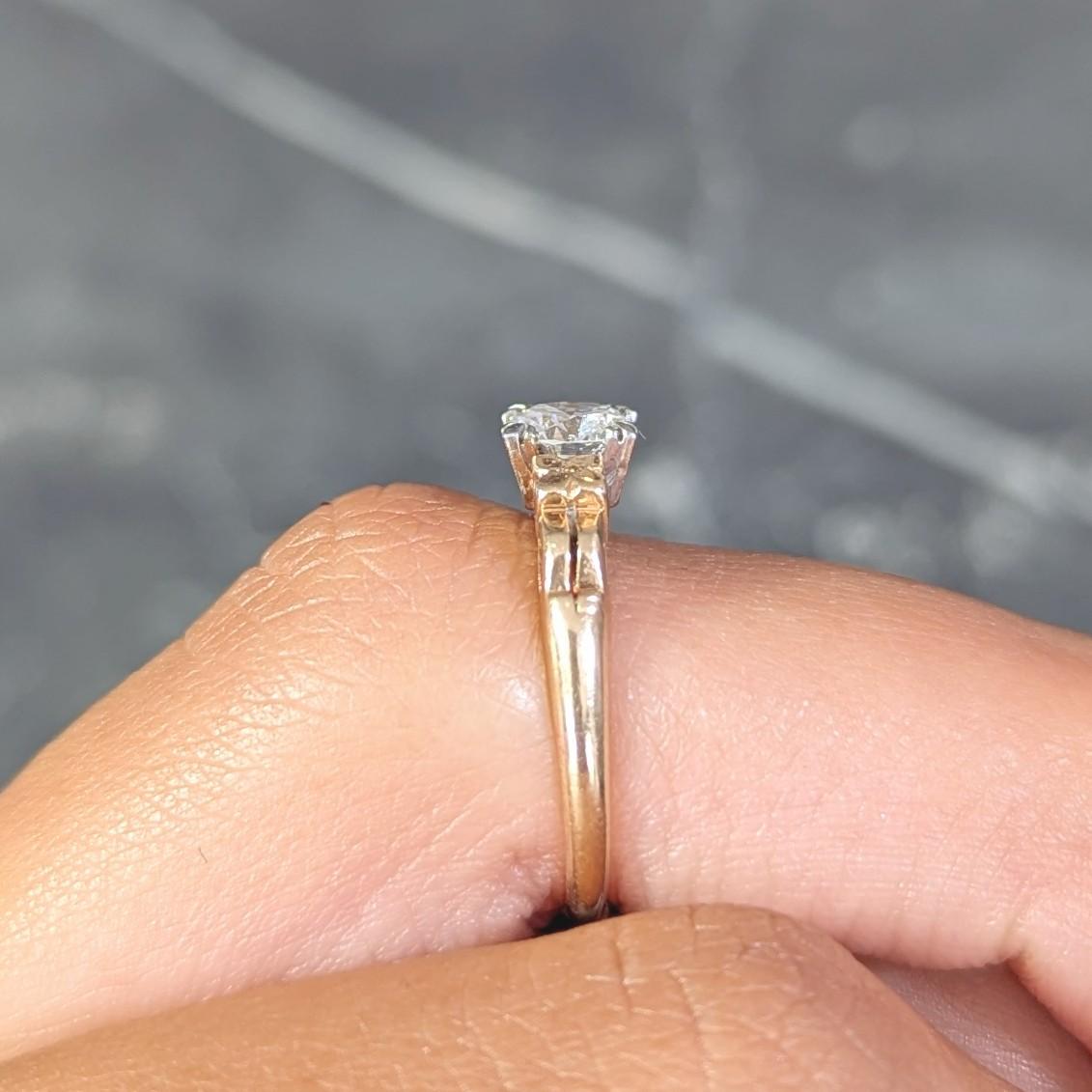 Retro 0.53 CTW European Cut Diamond 14 Karat Gold Blossom Engagement Ring For Sale 8