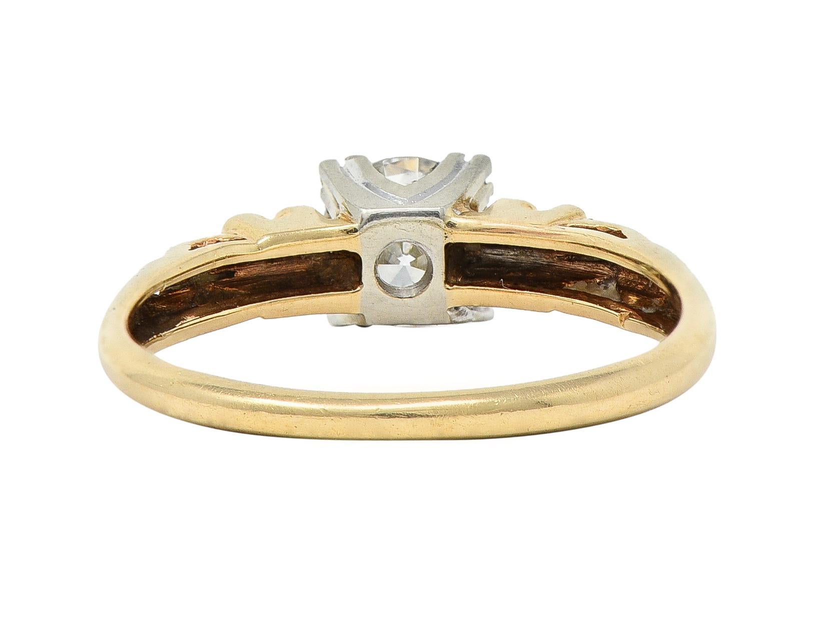 Old European Cut Retro 0.53 CTW European Cut Diamond 14 Karat Gold Blossom Engagement Ring For Sale