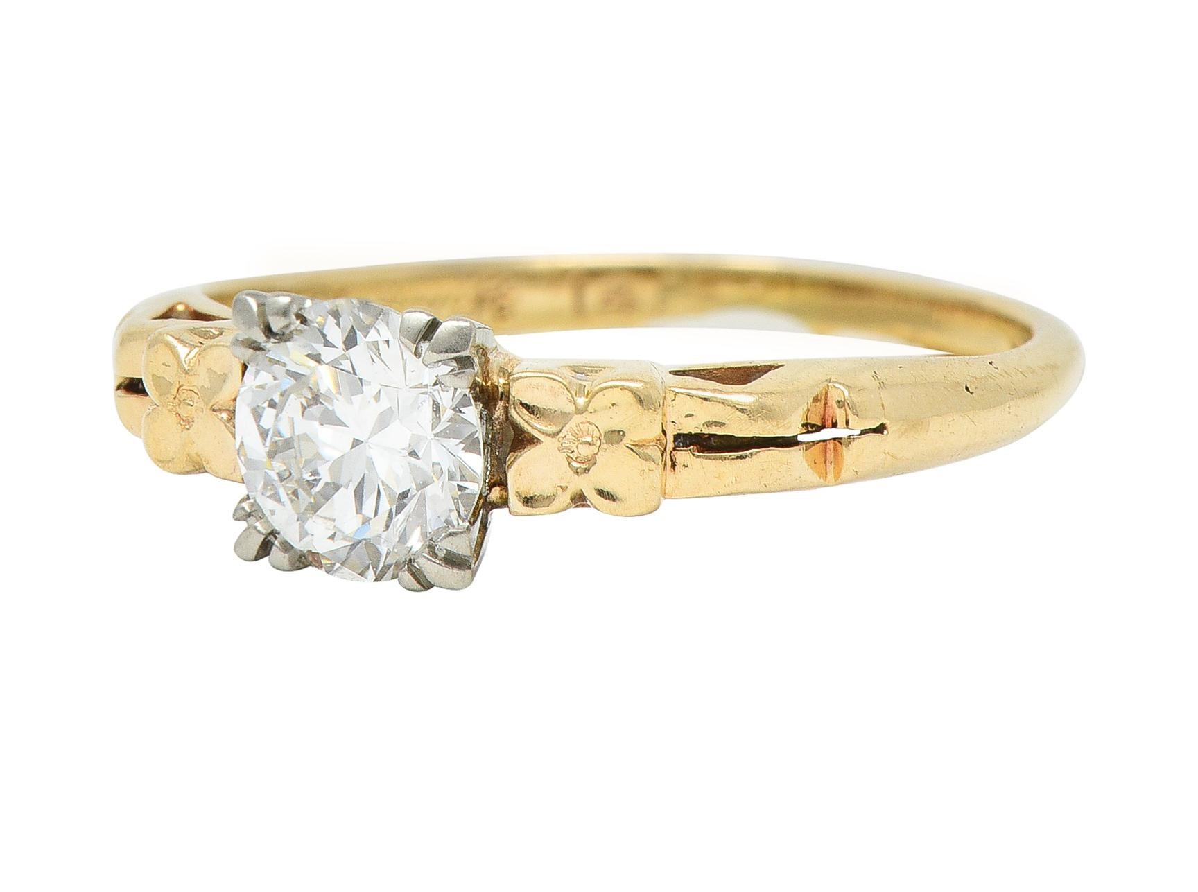 Women's or Men's Retro 0.53 CTW European Cut Diamond 14 Karat Gold Blossom Engagement Ring For Sale
