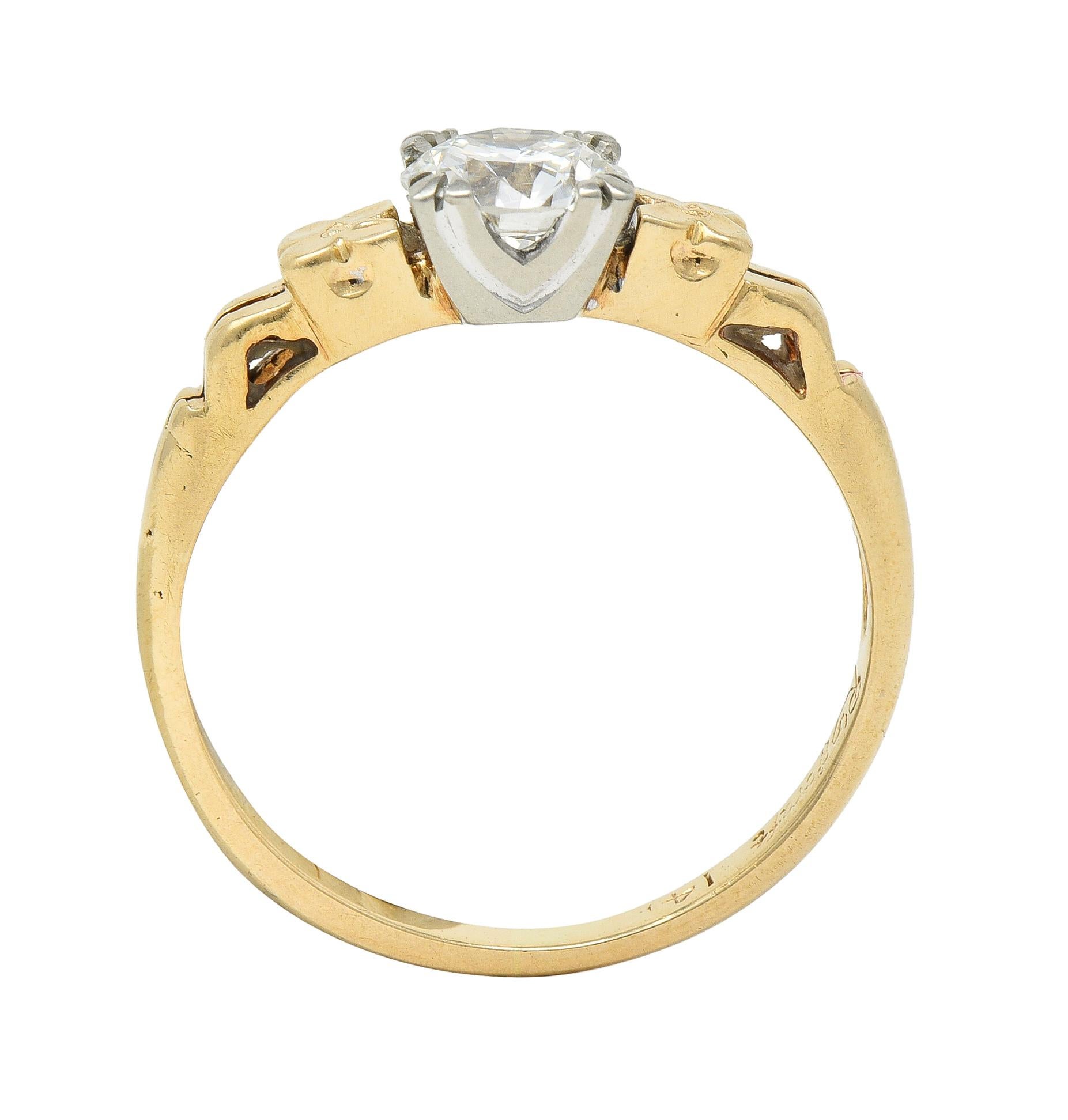 Retro 0.53 CTW European Cut Diamond 14 Karat Gold Blossom Engagement Ring For Sale 3