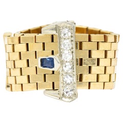 Retro 0.54 Carats Sapphire Diamond 14 Karat Two-Tone Gold Vintage Buckle Ring