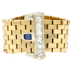 Vintage 0.54 Carats Sapphire Diamond 14 Karat Two-Tone Gold Vintage Buckle Ring