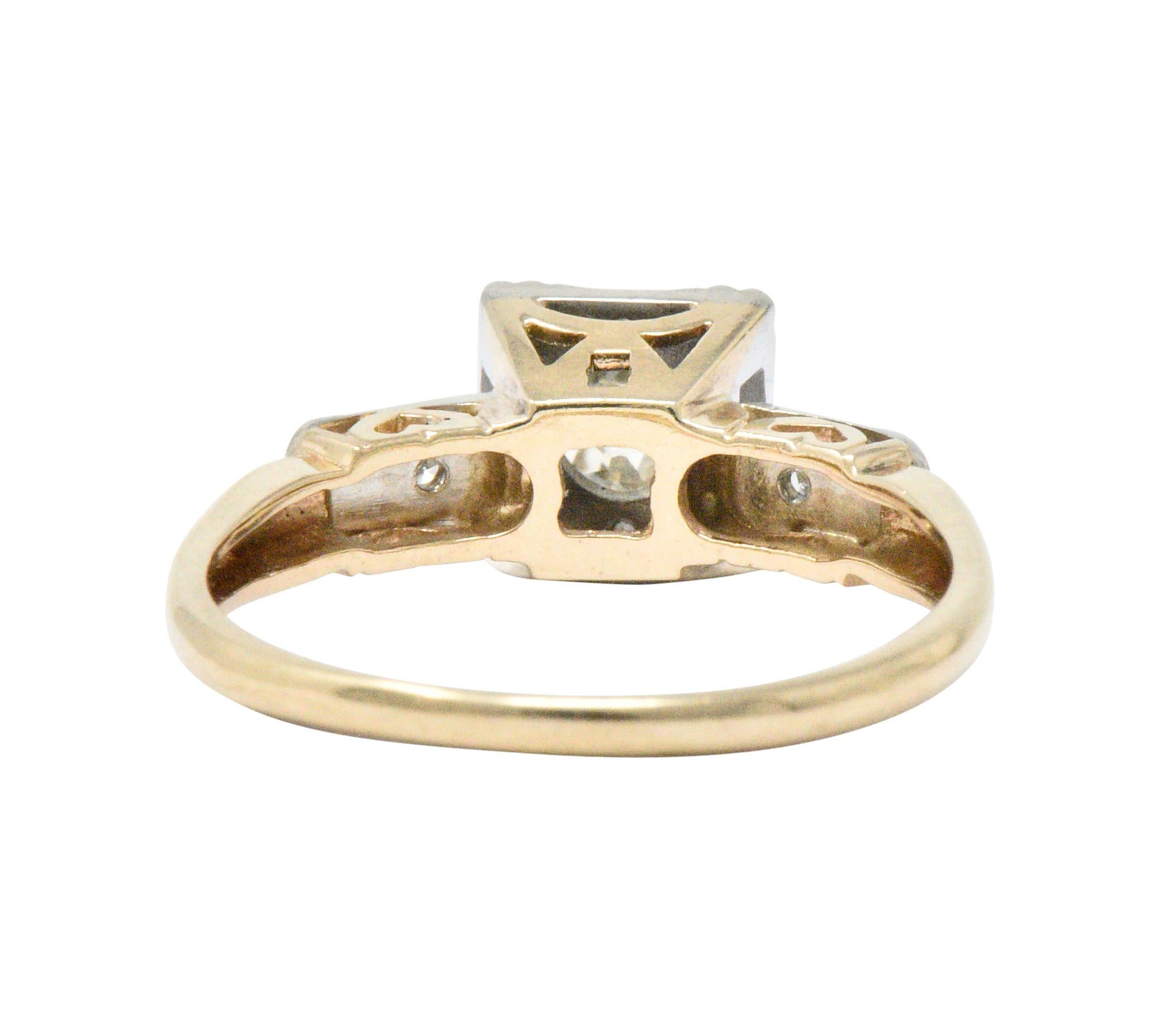 Women's or Men's Retro 0.55 Carat Diamond Platinum-Topped 14 Karat Gold Engagement Ring