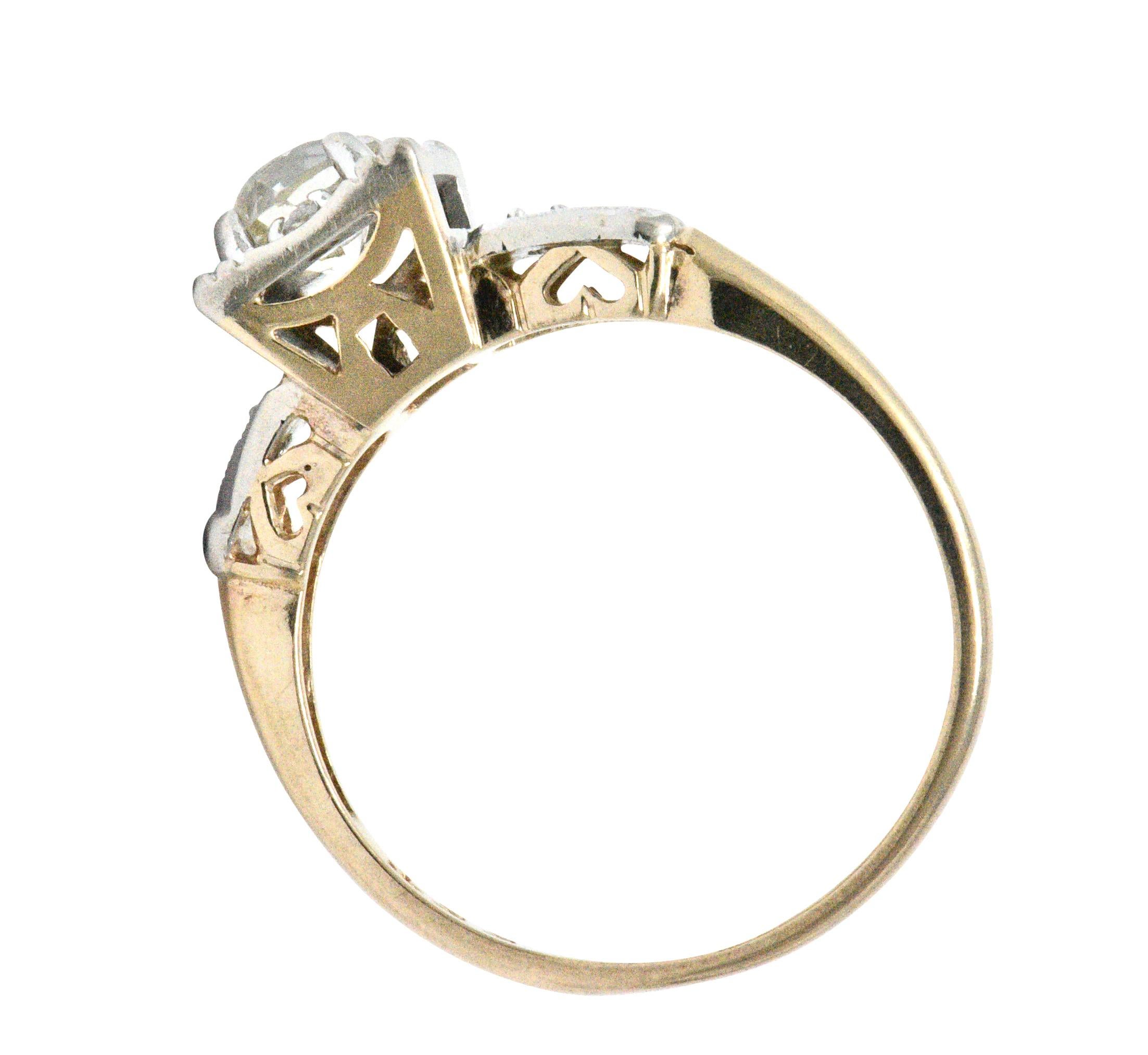 Retro 0.55 Carat Diamond Platinum-Topped 14 Karat Gold Engagement Ring 1