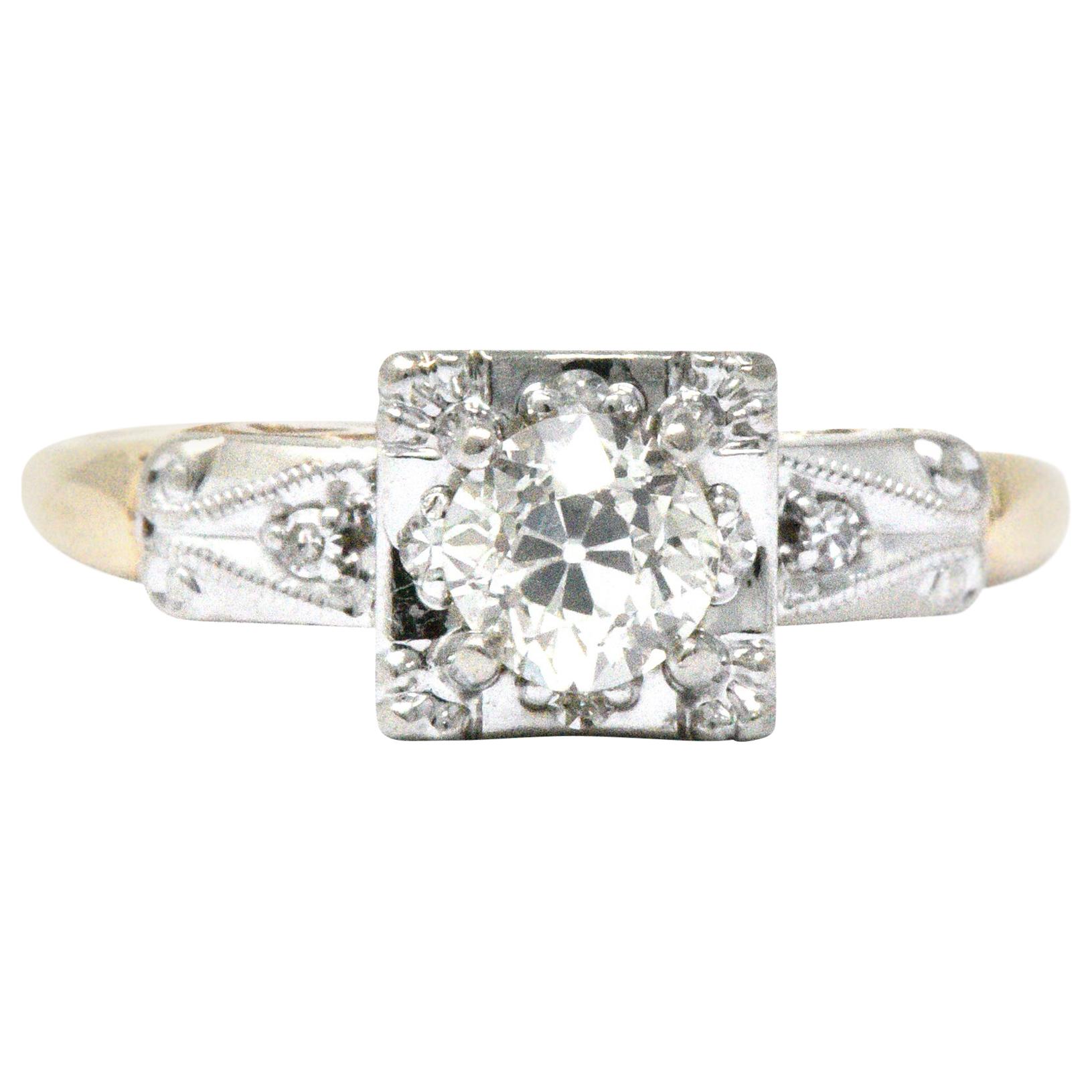 Retro 0.55 Carat Diamond Platinum-Topped 14 Karat Gold Engagement Ring
