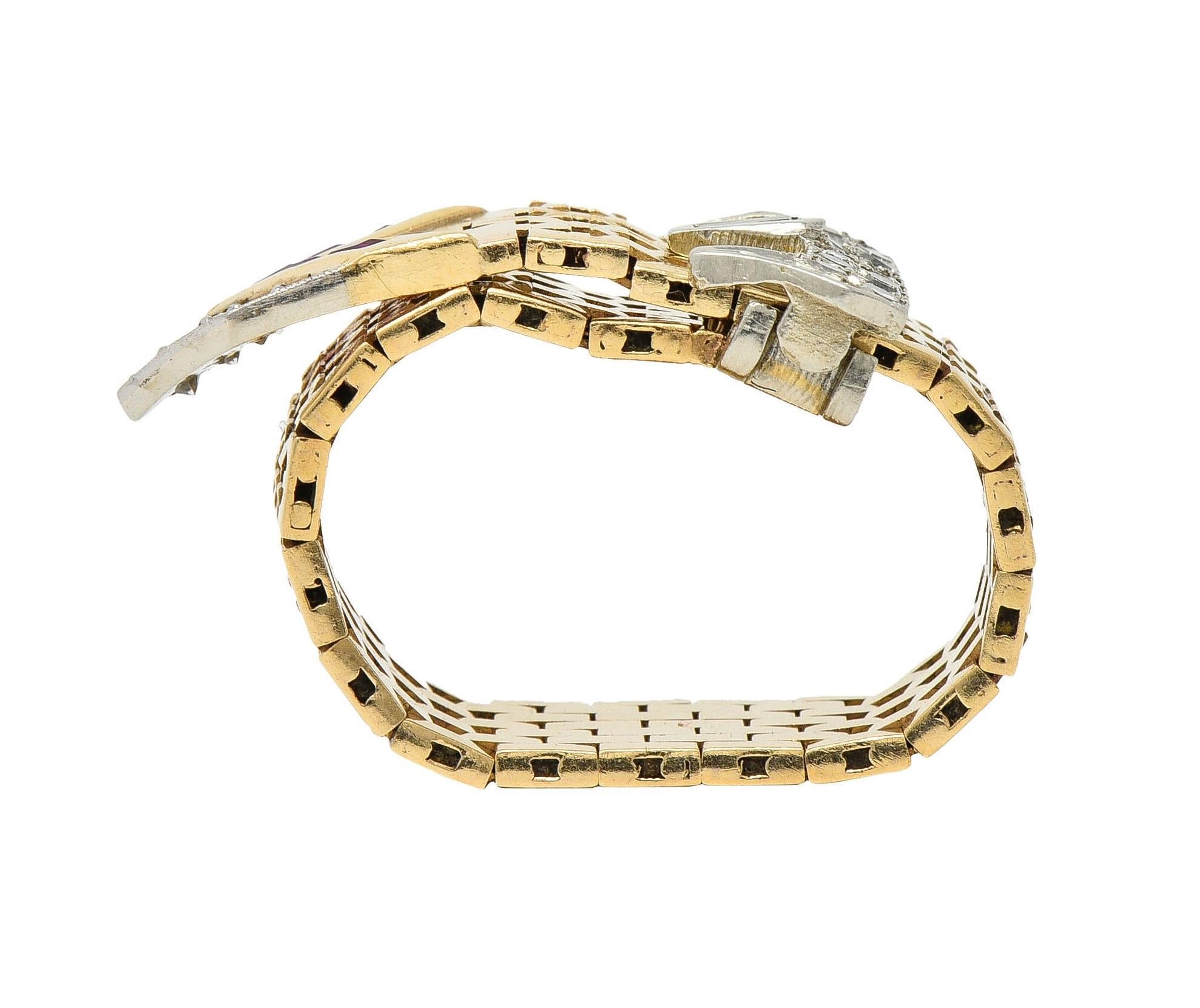 Retro 0.56 CTW Diamond 14 Karat Two-Tone Gold Vintage Mesh Buckle Ring 6