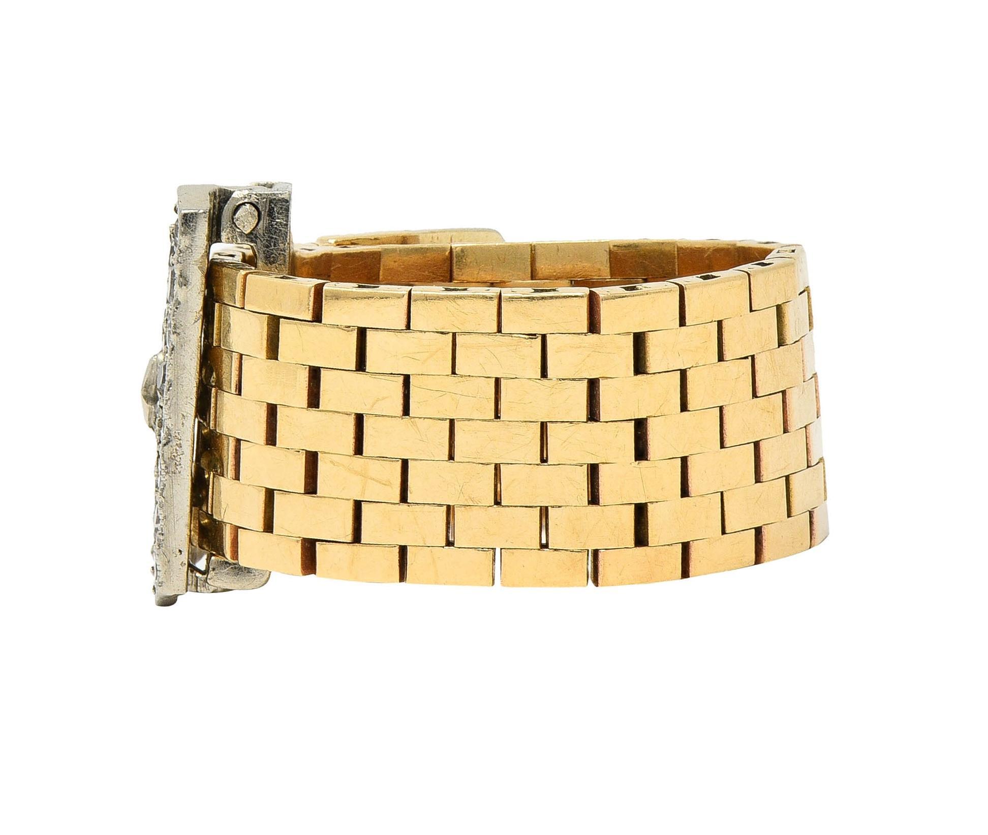 Retro 0.56 CTW Diamond 14 Karat Two-Tone Gold Vintage Mesh Buckle Ring 2